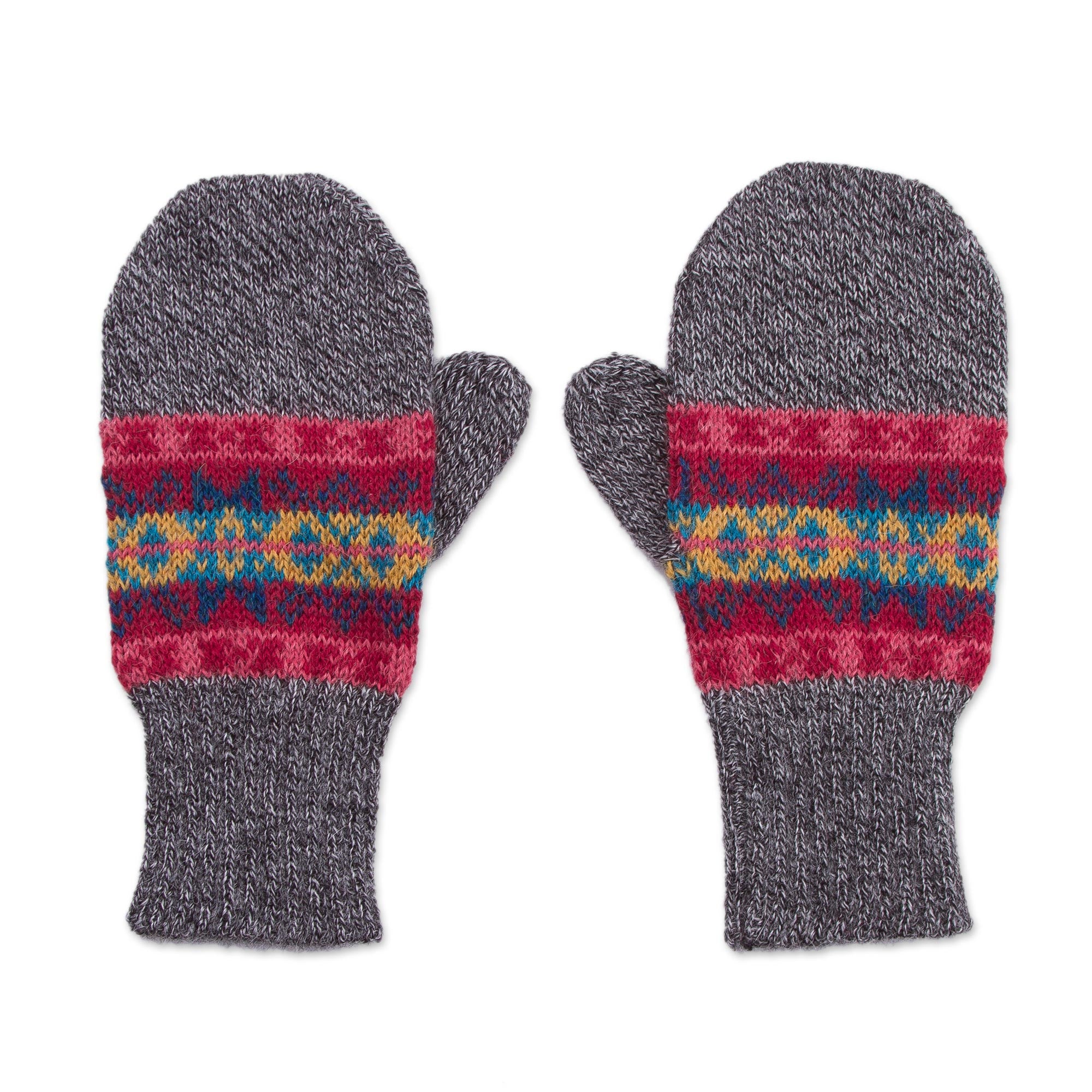 Multicolored Inca Multicolored Knit 100% Alpaca Mittens from Peru