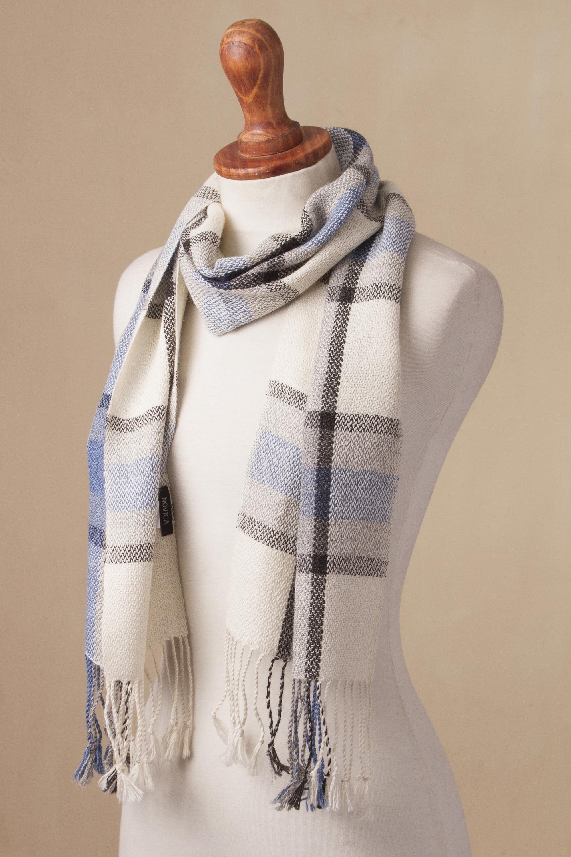 Elegant Lines 100% Baby Alpaca Wrap Scarf with Line Motifs from Peru