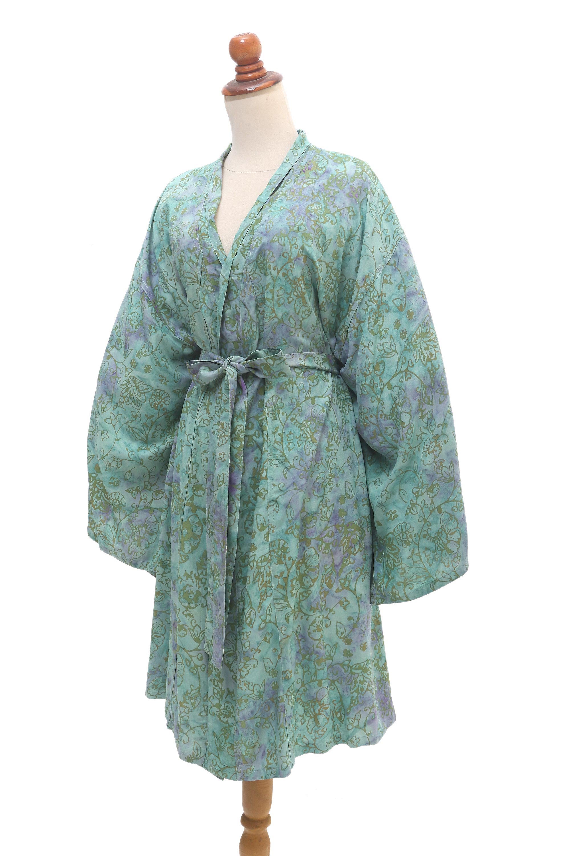 Green Gardens Hand-Painted Tie-Dye Rayon Robe