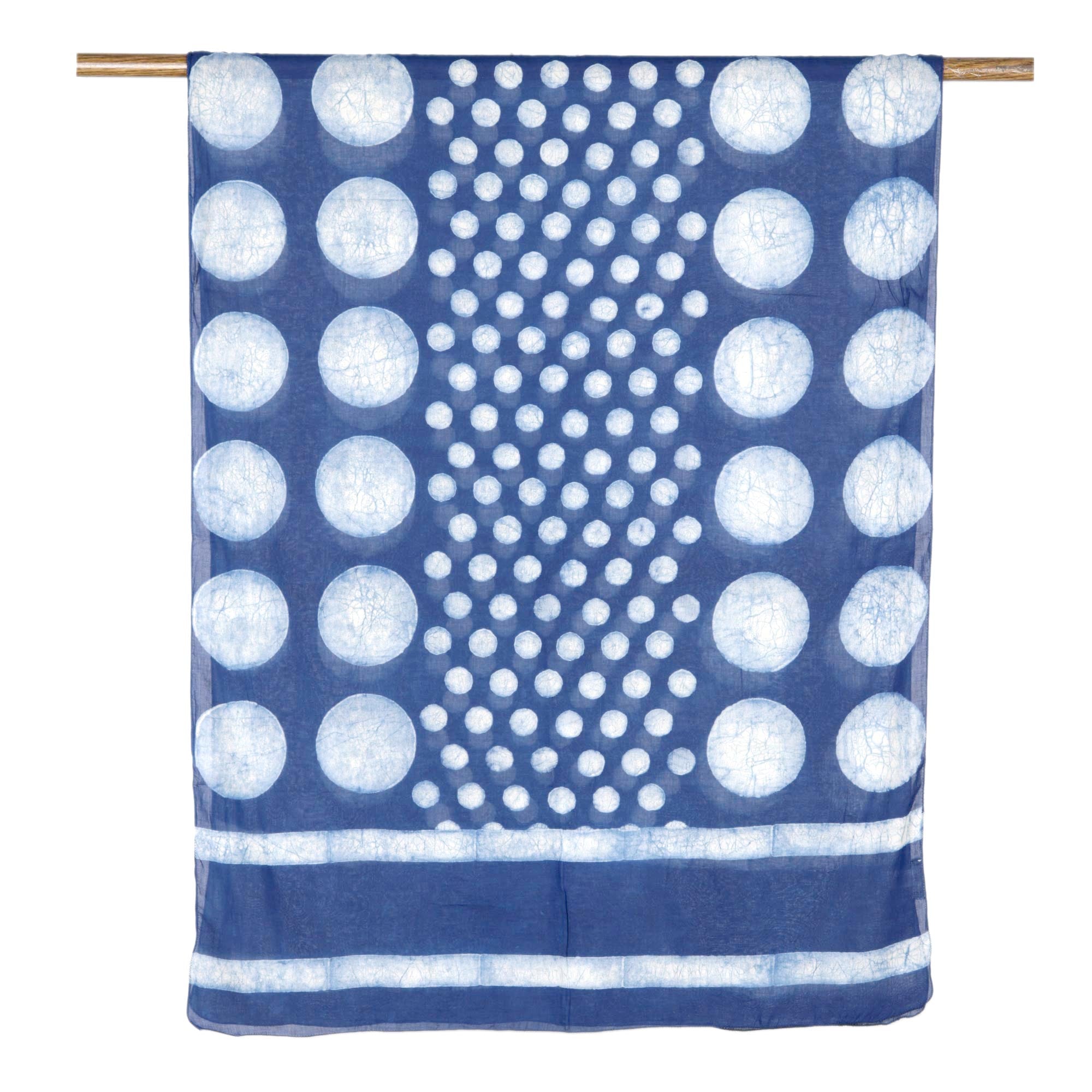 Indigo Bubbles Bubble Motif Block-Printed Cotton Shawl from India