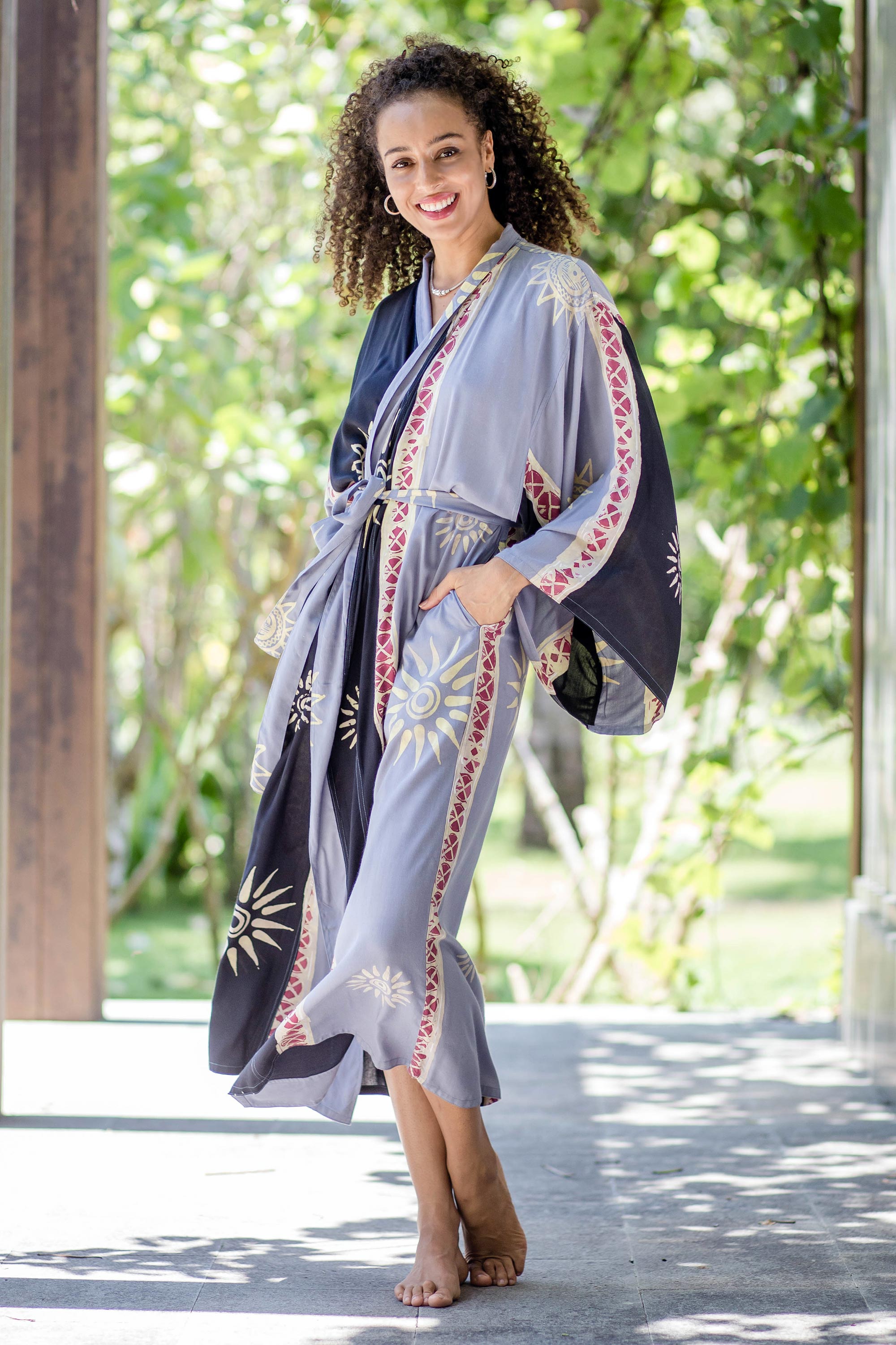 Chakra Burst Belted Batik Rayon Robe from Bali