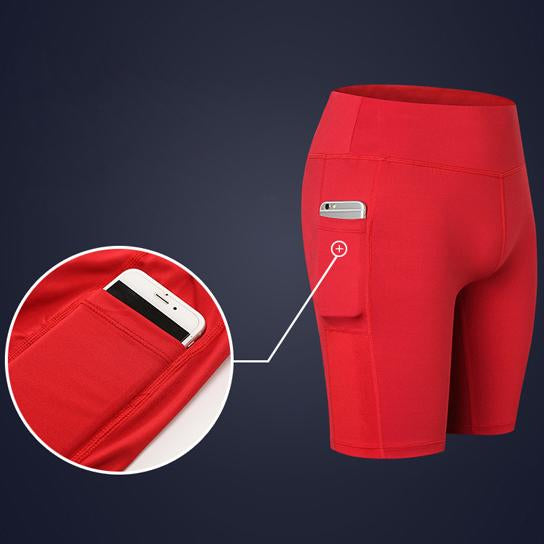 Stretchy Yoga Shorts with Phone Pocket