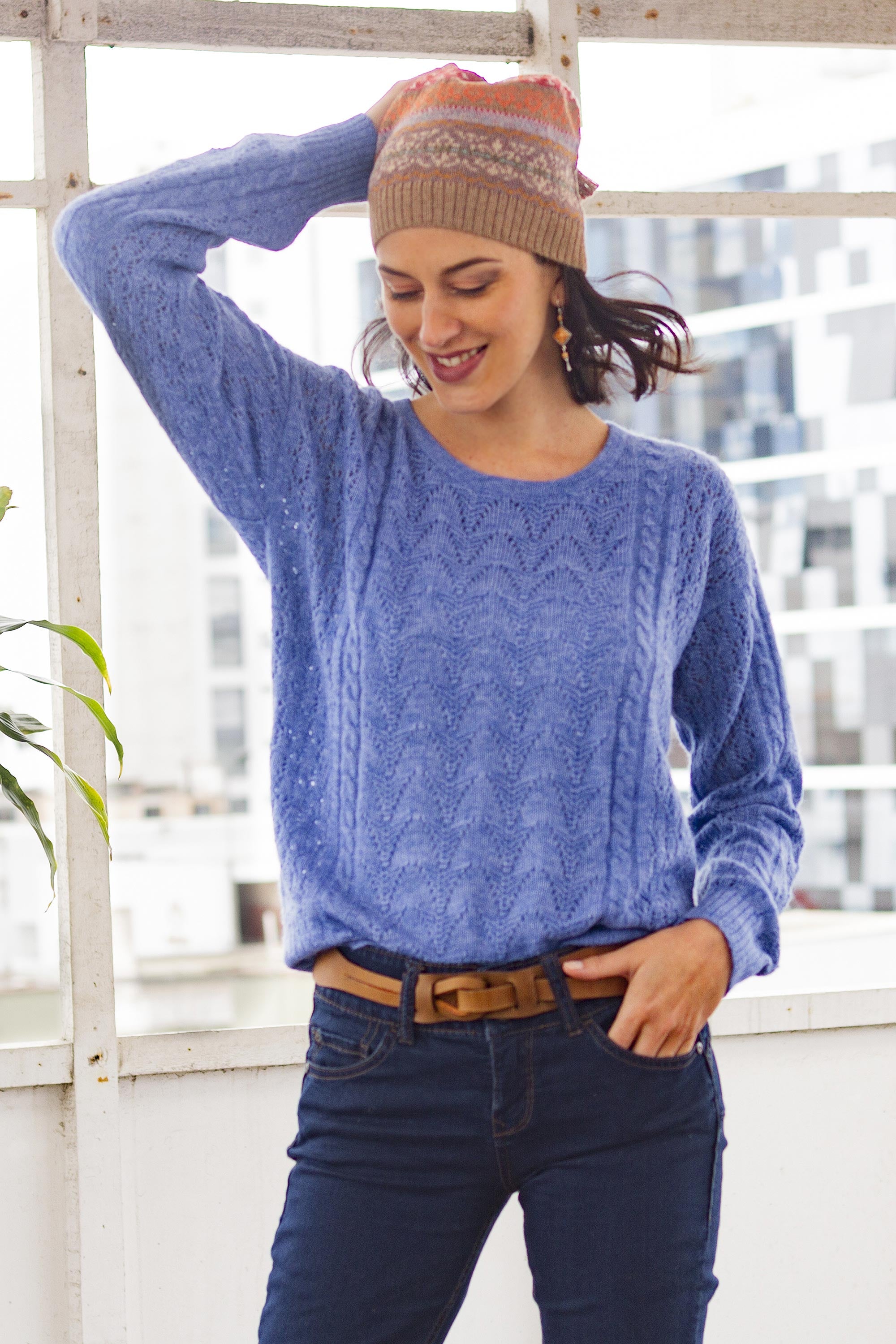 Distinction in Blue Heather Blue Baby Alpaca Blend Sweater