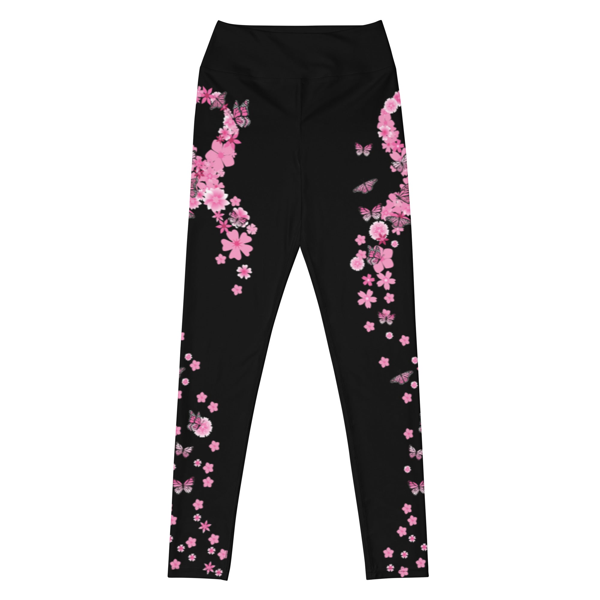 Pink Ribbon Butterflies Take Flight Yoga Leggings