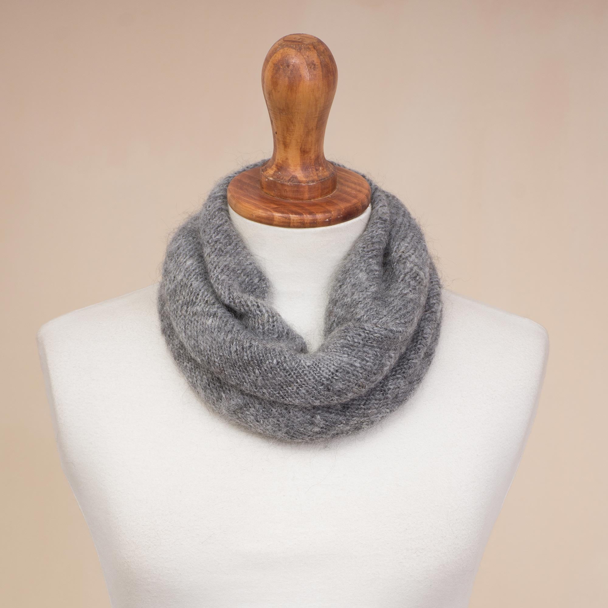 Natural Smoke Knit 100% Alpaca Neck Warmer in Smoke from Peru