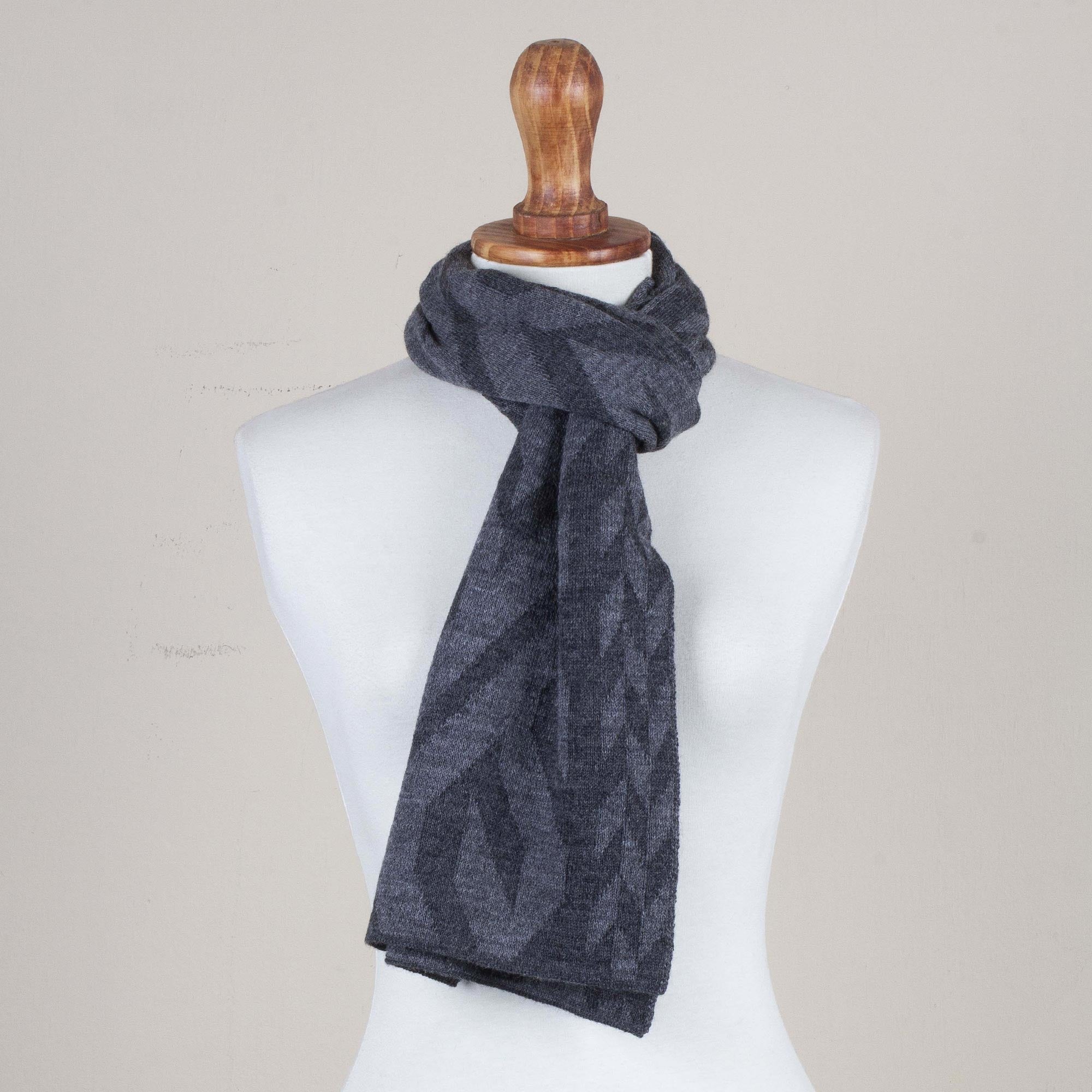 Mountain Scent in Grey Alpaca Blend Scarf in Dolphin Grey and Slate from Peru