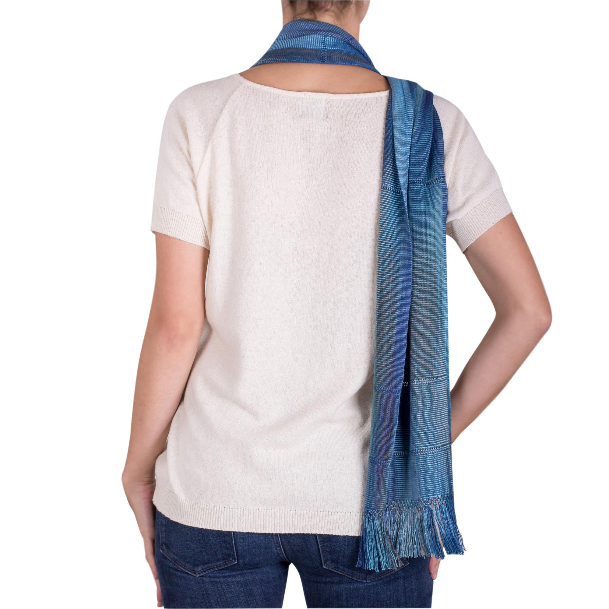 Smooth Breeze in Blue Handwoven Rayon Wrap Scarf in Blue from Guatemala