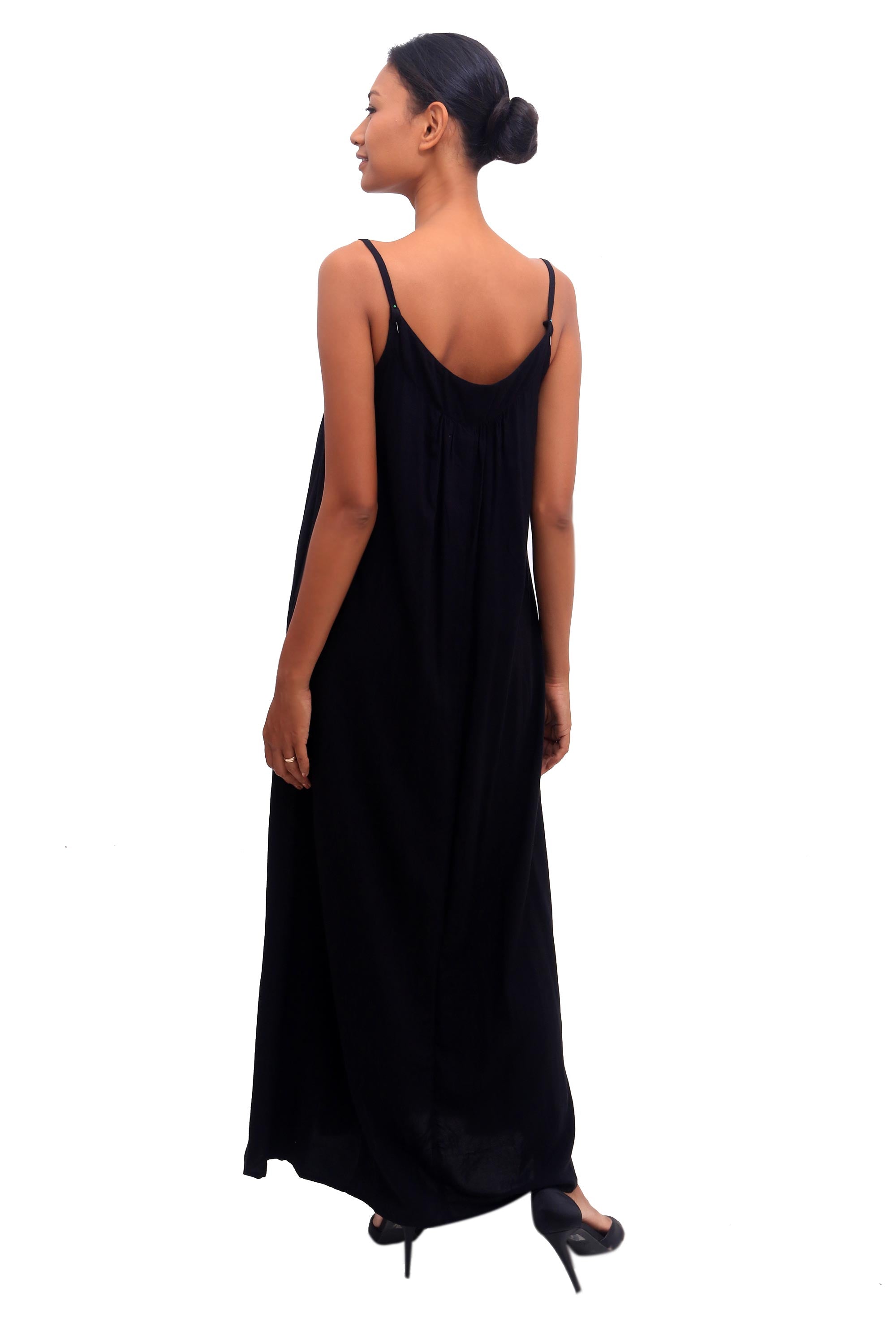 Black Intrigue Rayon Maxi Sundress from Bali