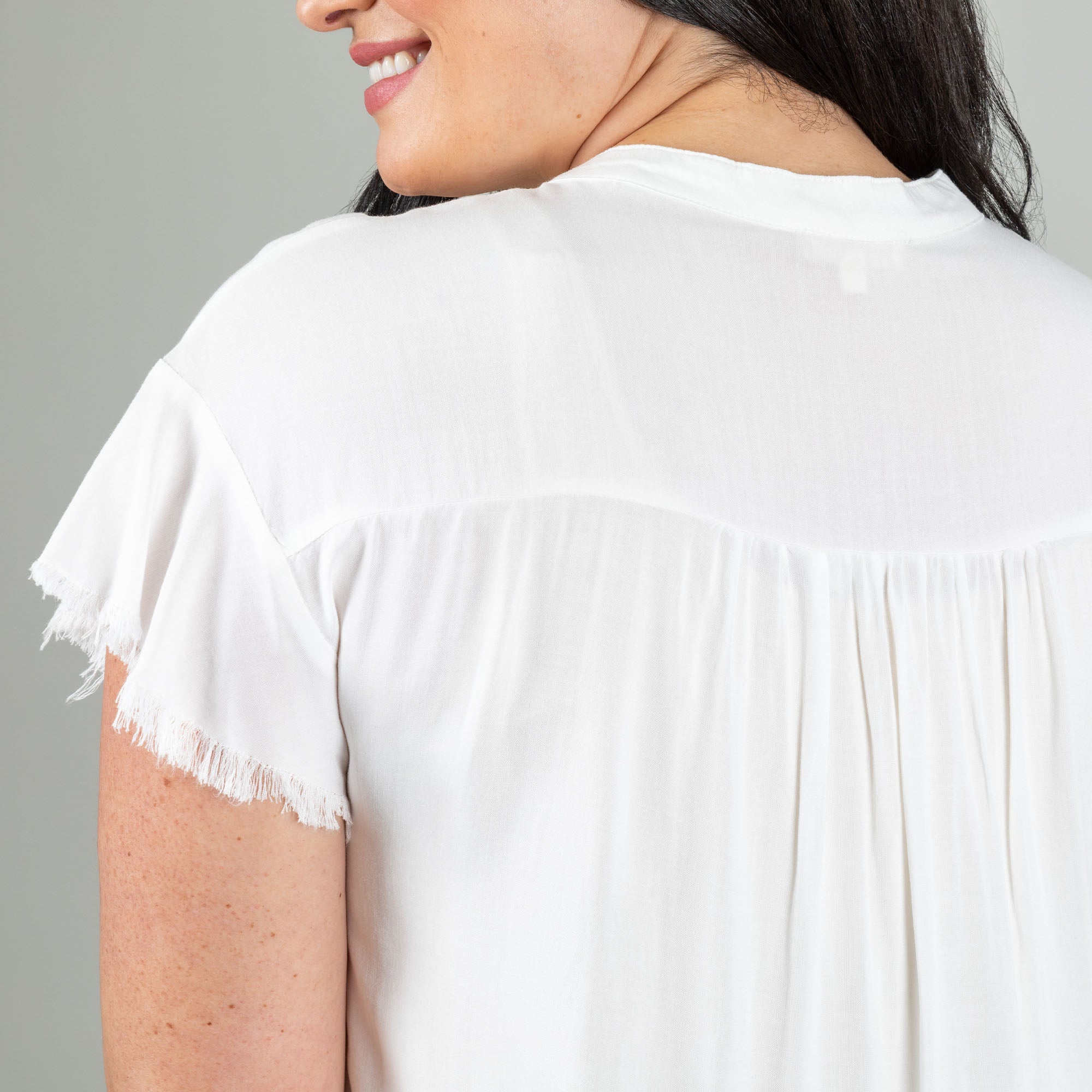 Frayed Edge Short Sleeve Blouse