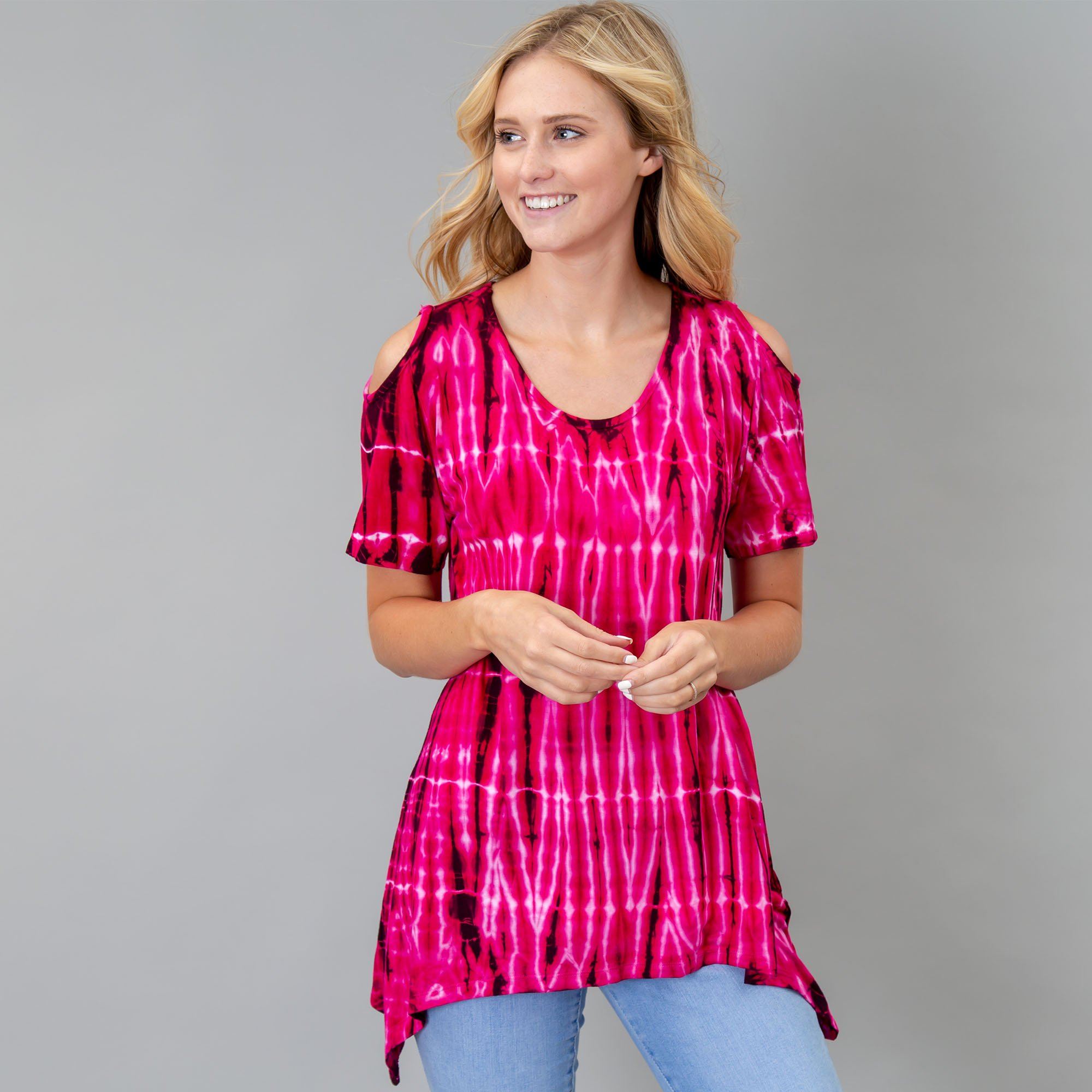 Fuchsia Rain Cold Shoulder Top