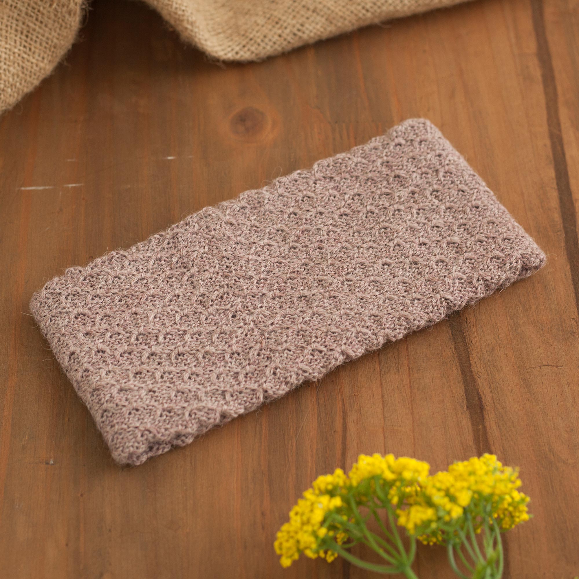 Wavelength in Dusty Rose Dusty Rose 100% Baby Alpaca Honeycomb Pattern Knit Headband