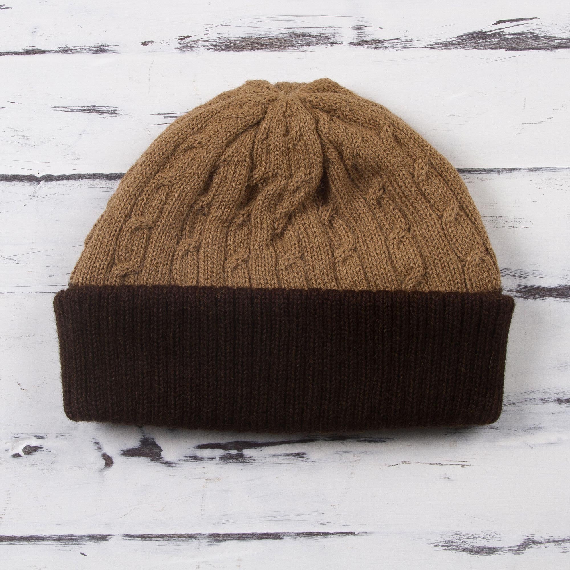 Warm Braids in Tan Alpaca Hat