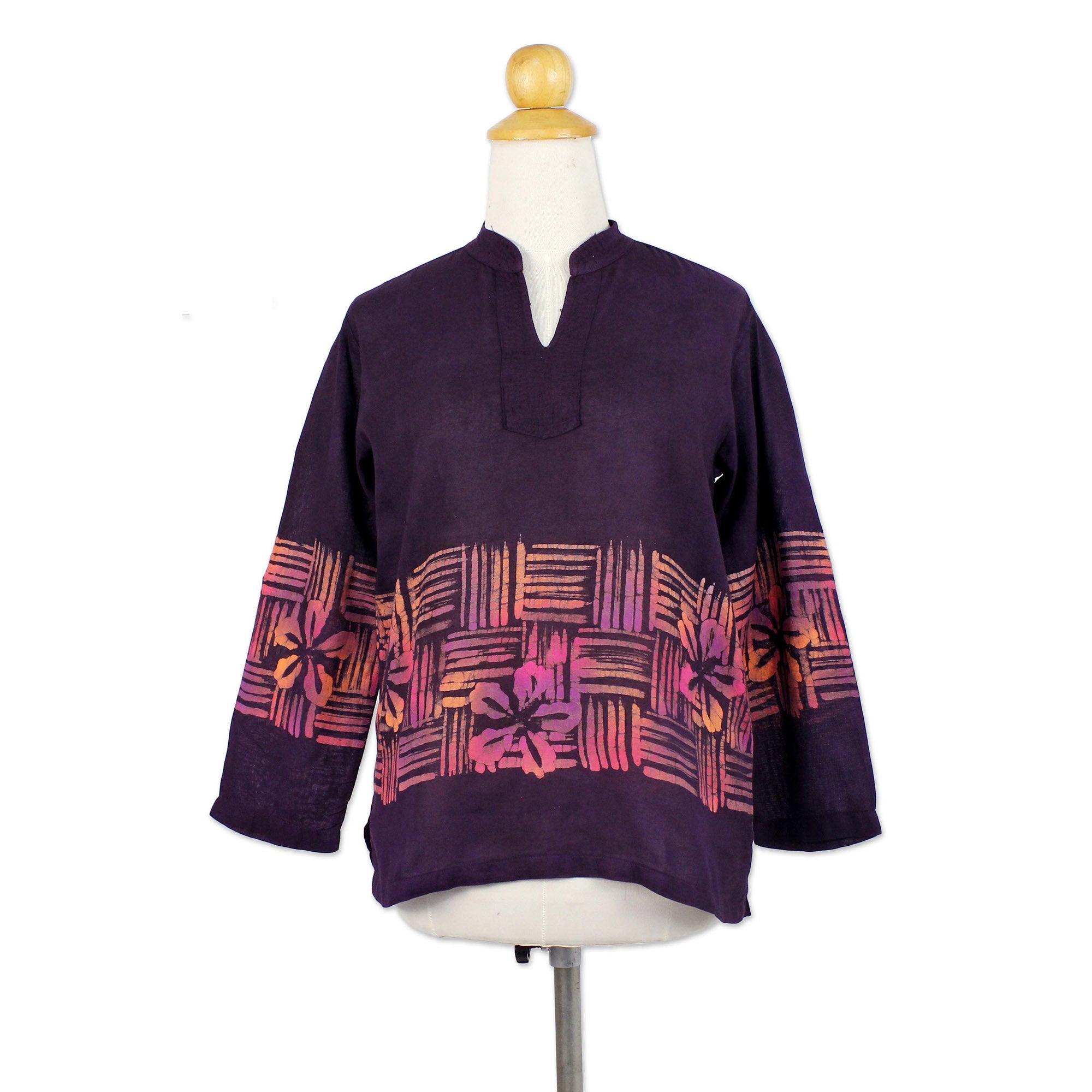 Island Evenings Purple Cotton Batik Tunic