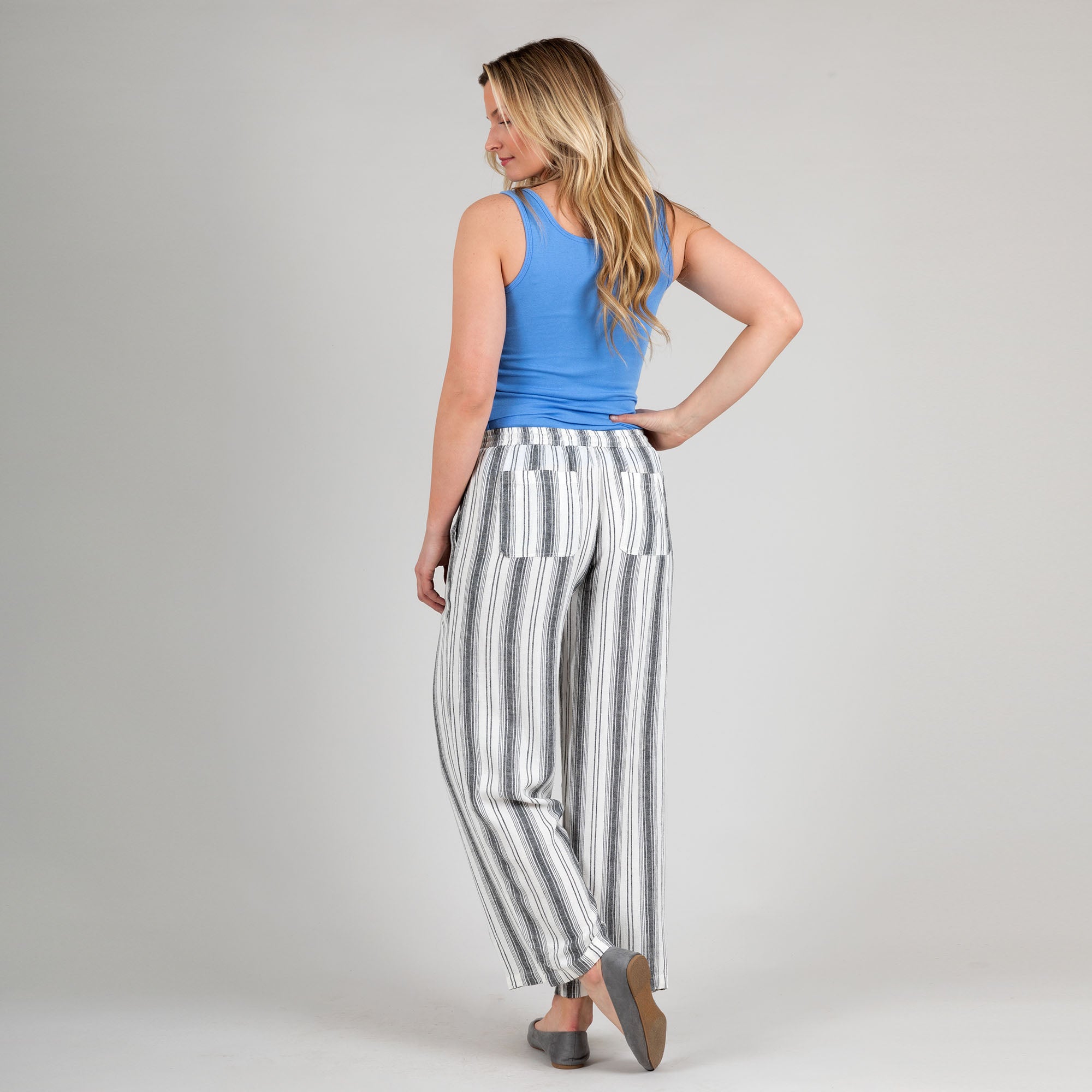 Women's Striped High-Rise Wide-Leg Pants