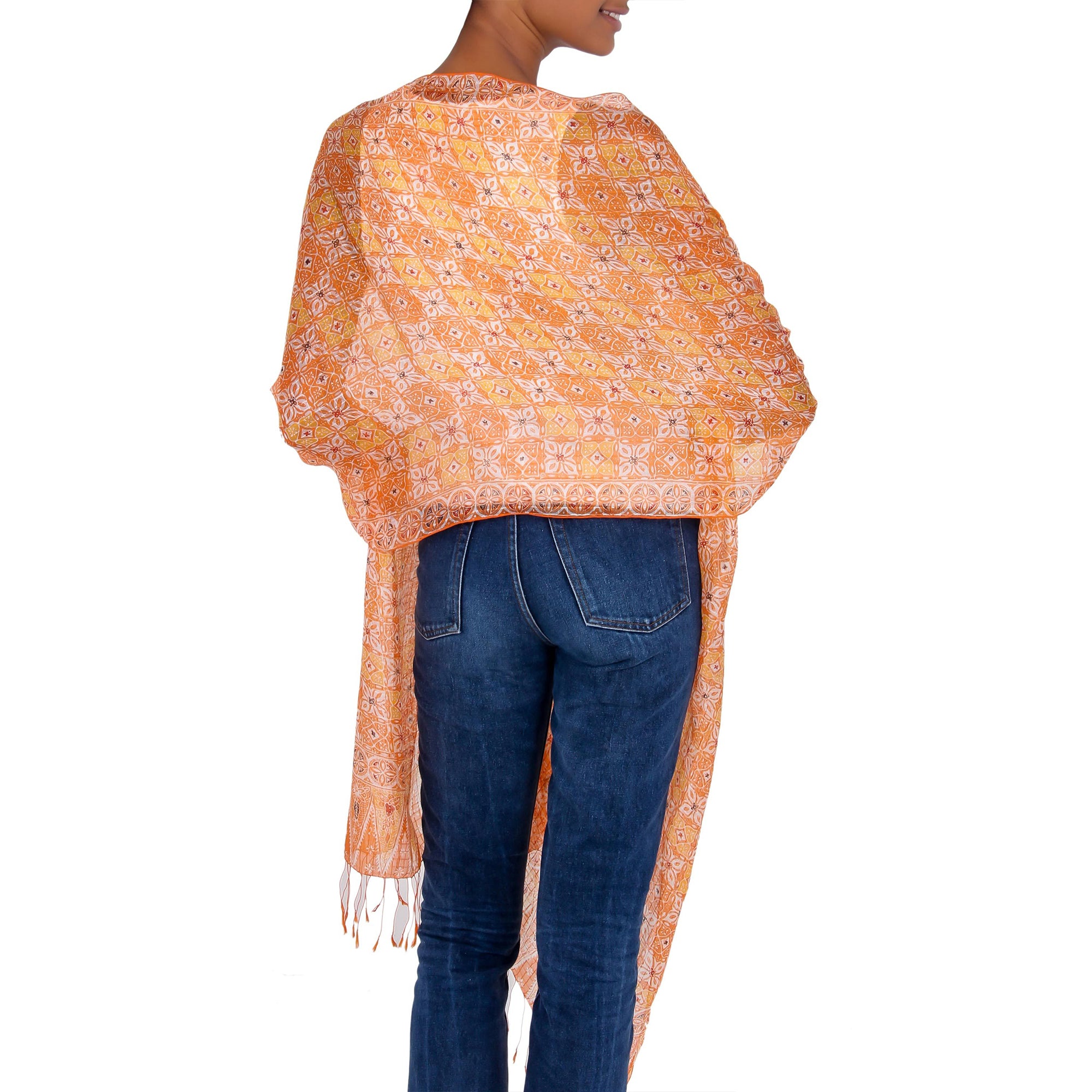 Orange Jasmine Hand-Made Silk Shawl