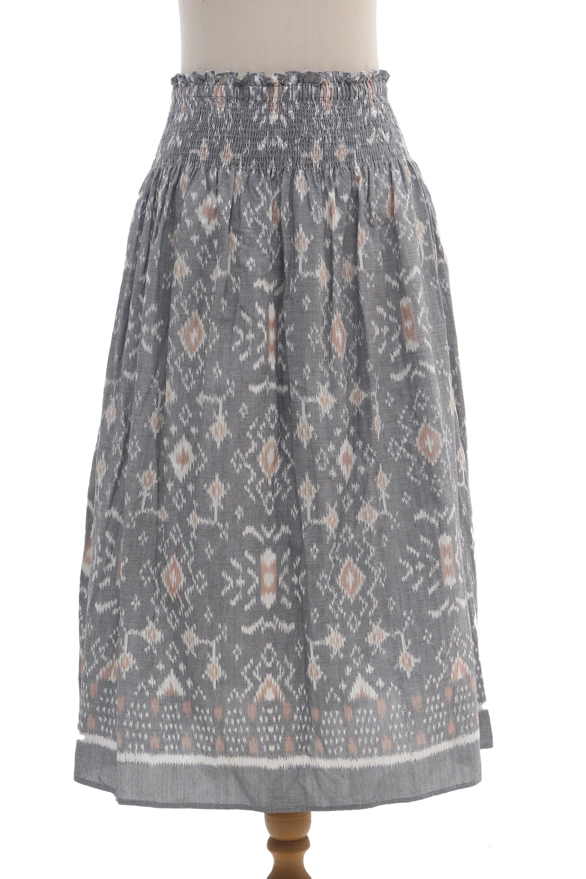 Grey Gardens Hand Woven Cotton Midi Ikat Skirt from Bali