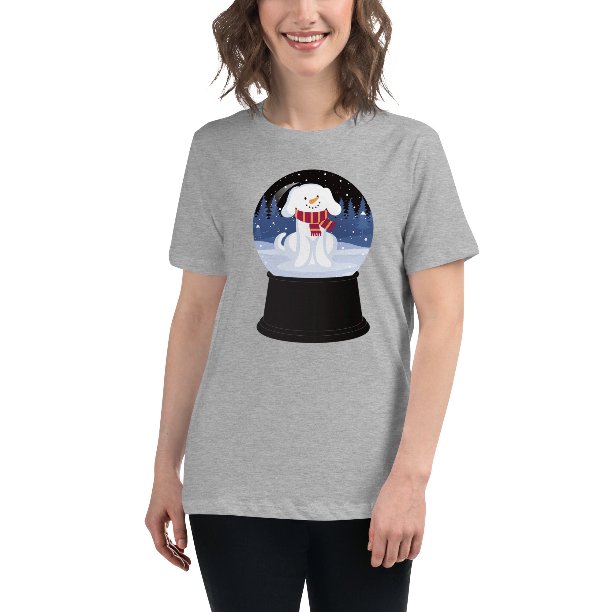 Snowman Puppy Snow Globe Women's Relaxed T-Shirt