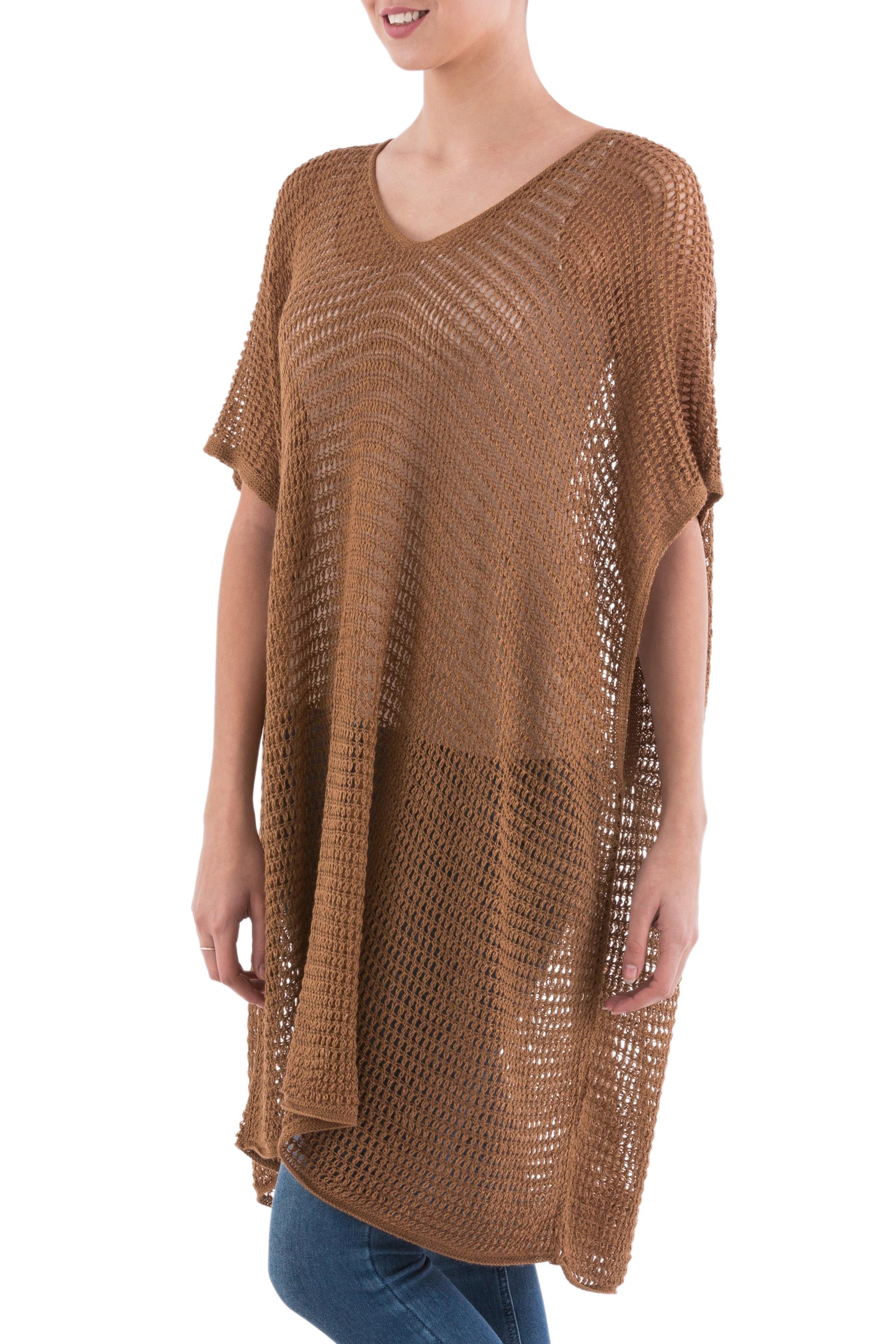 Copper Dreamcatcher Knit Copper Tunic with V Neck and Short Sleeves