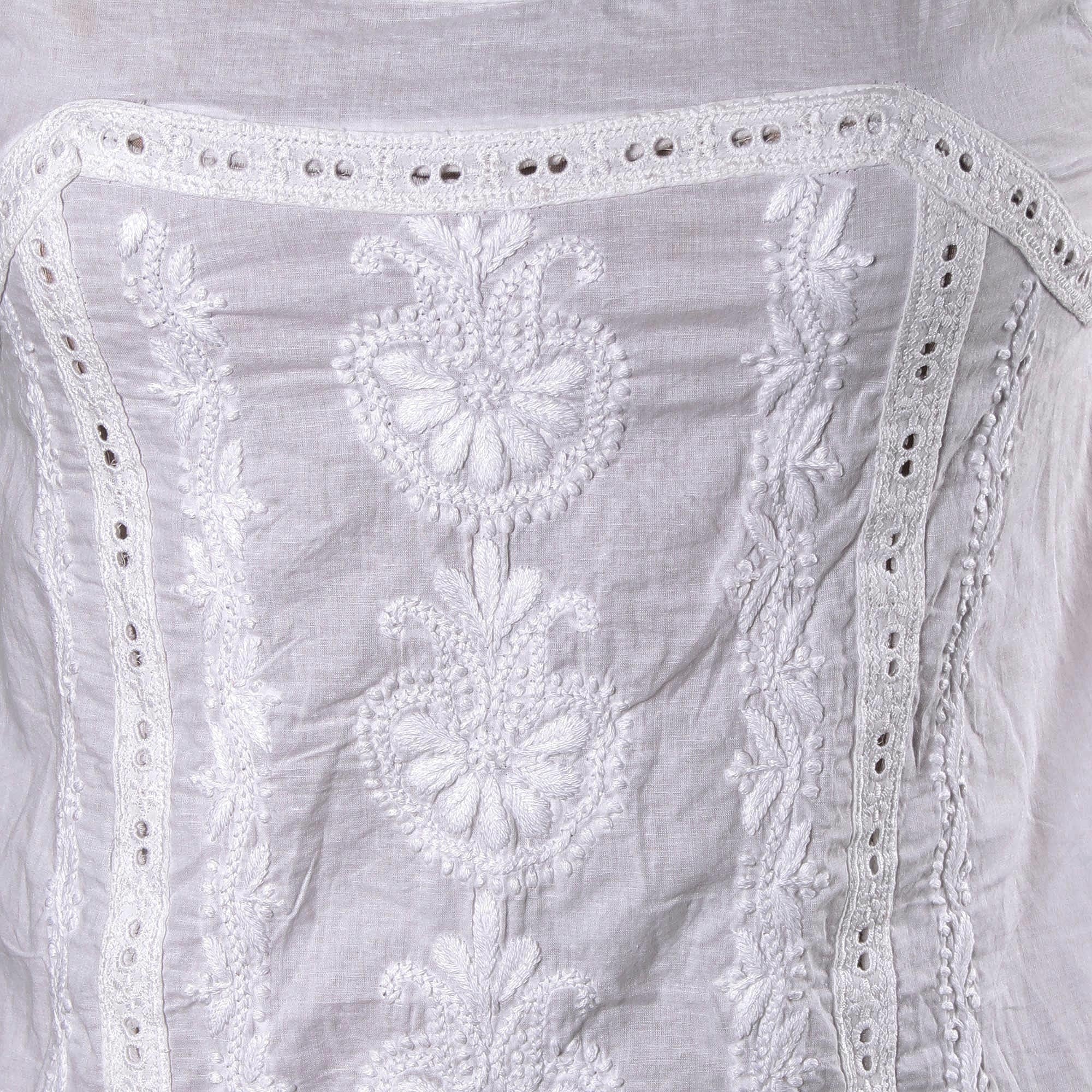 Beautiful Summer Floral Embroidered White Cotton Tank Top from India