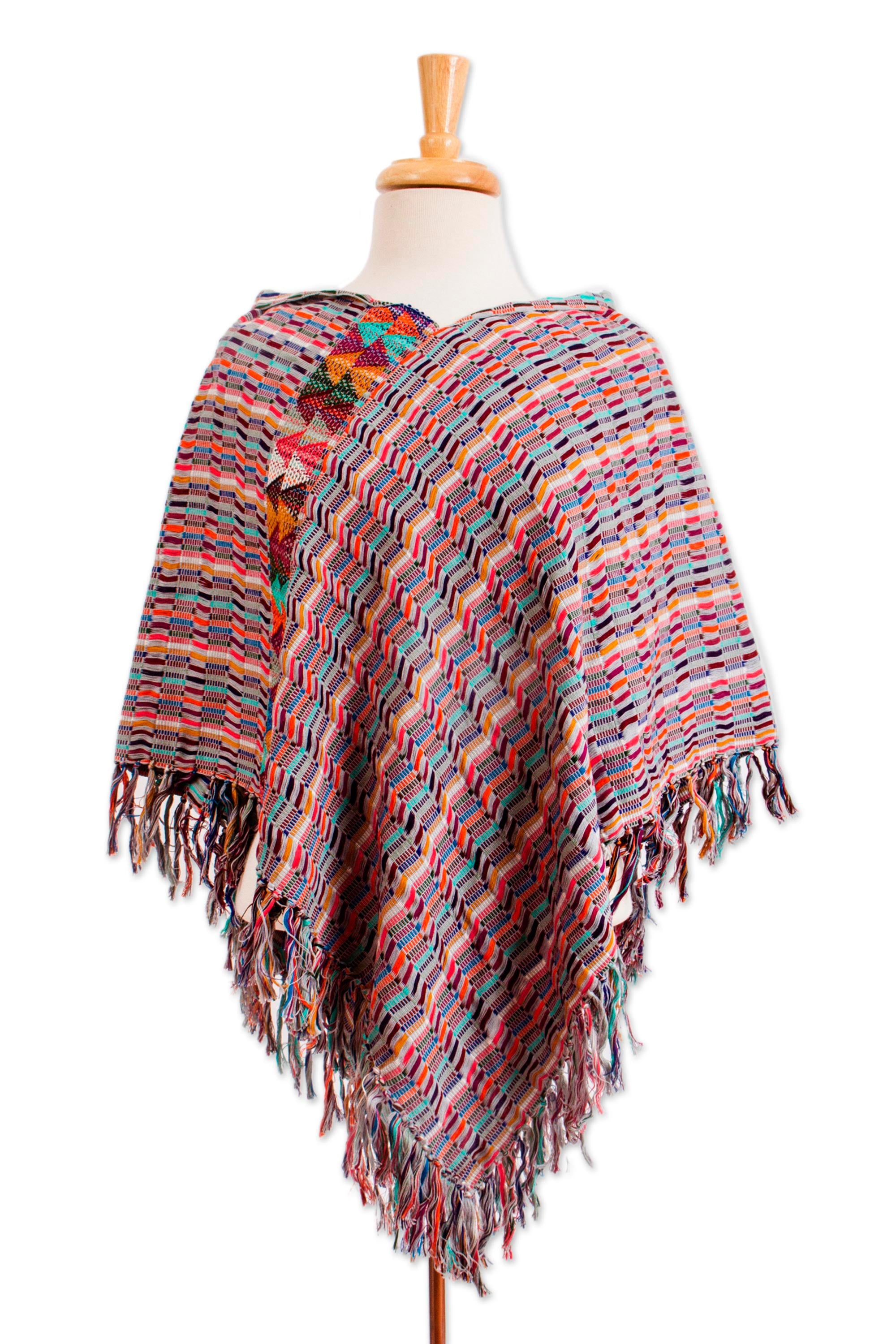 Color of the Morning Multicolored Striped Cotton Poncho from Mexico