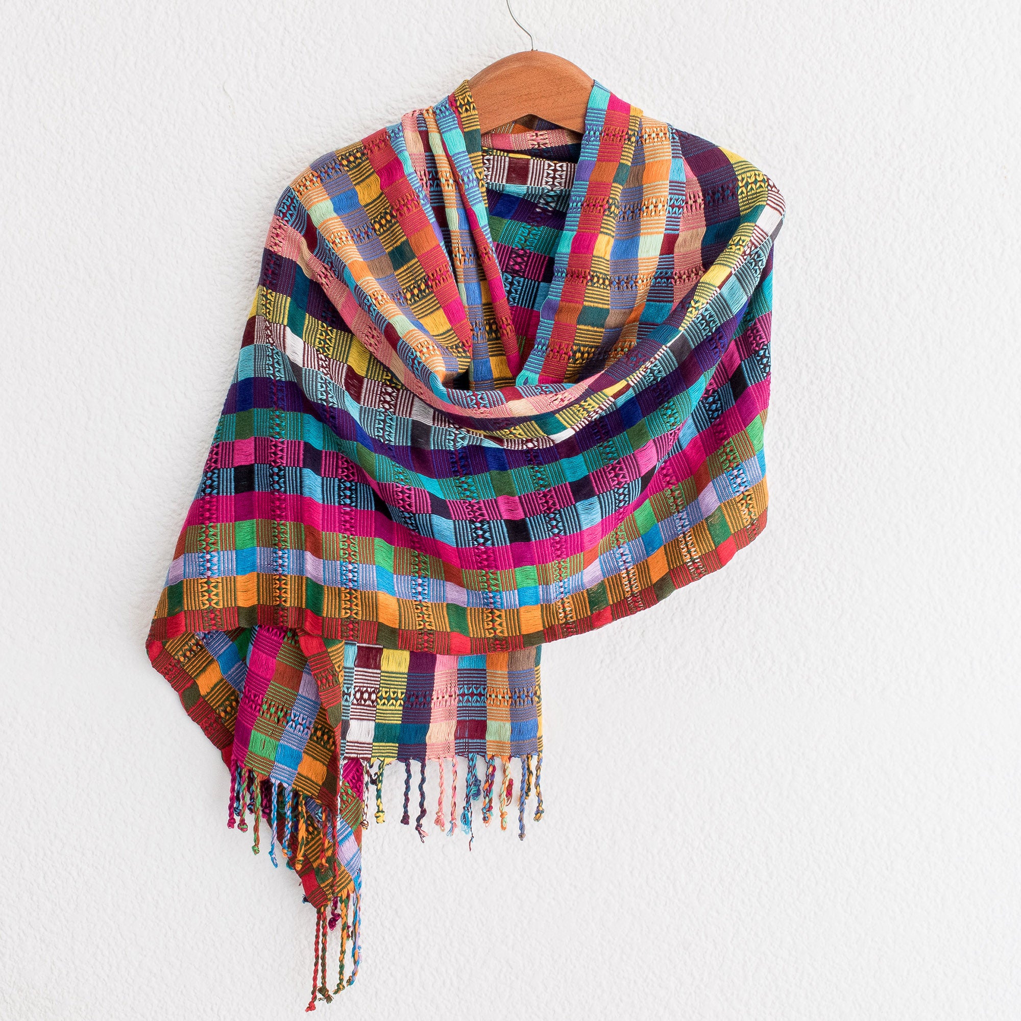 Festival of Color Artisan Crafted Colorful Cotton Shawl from Guatemala