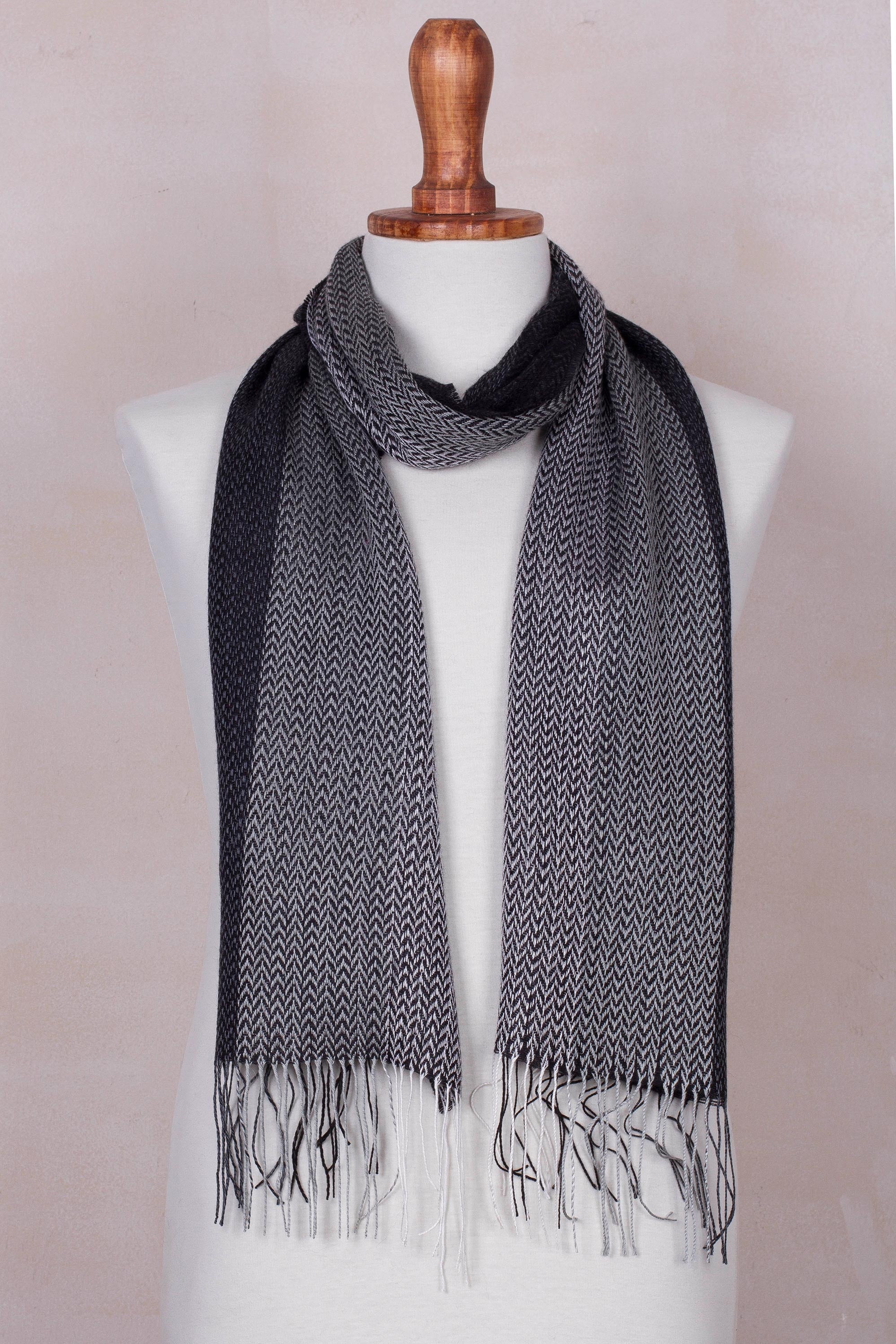 Emboldened Handwoven Black and Grey Baby Alpaca Blend Scarf from Peru