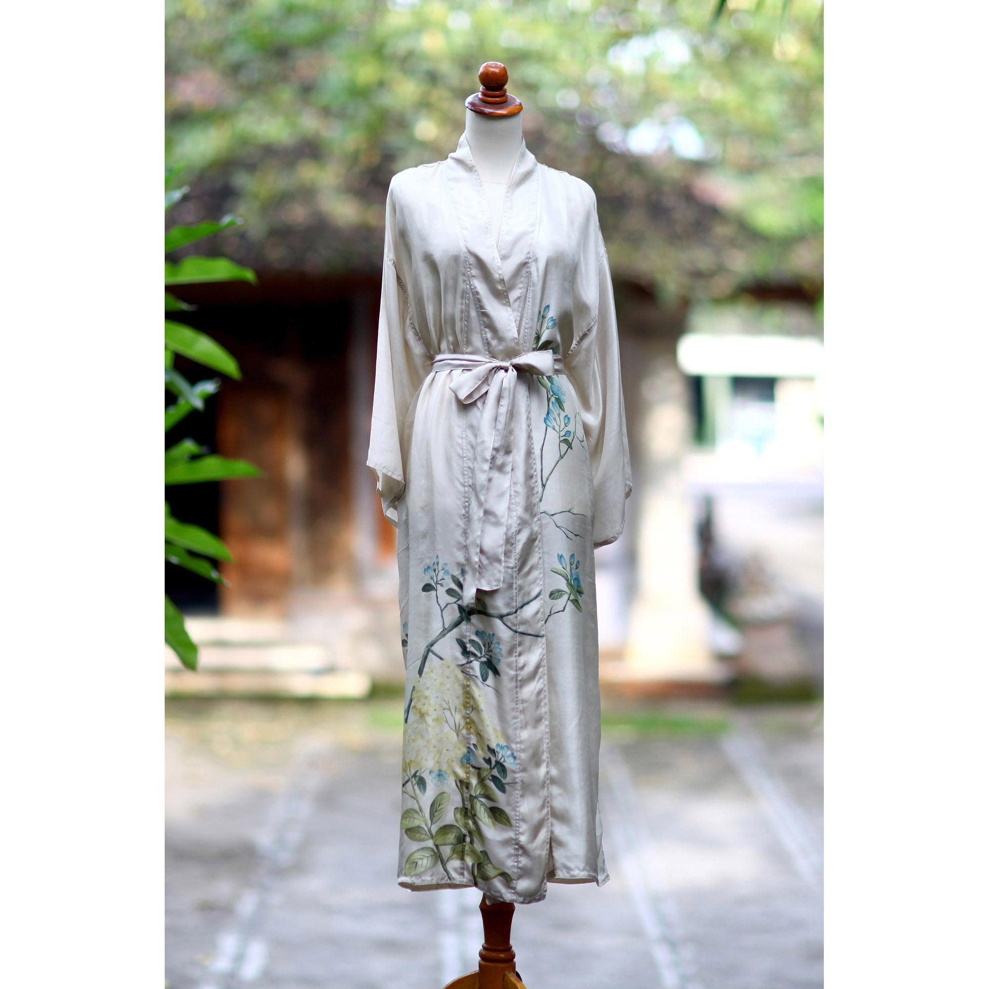 Azure Blossoms Silk Robe