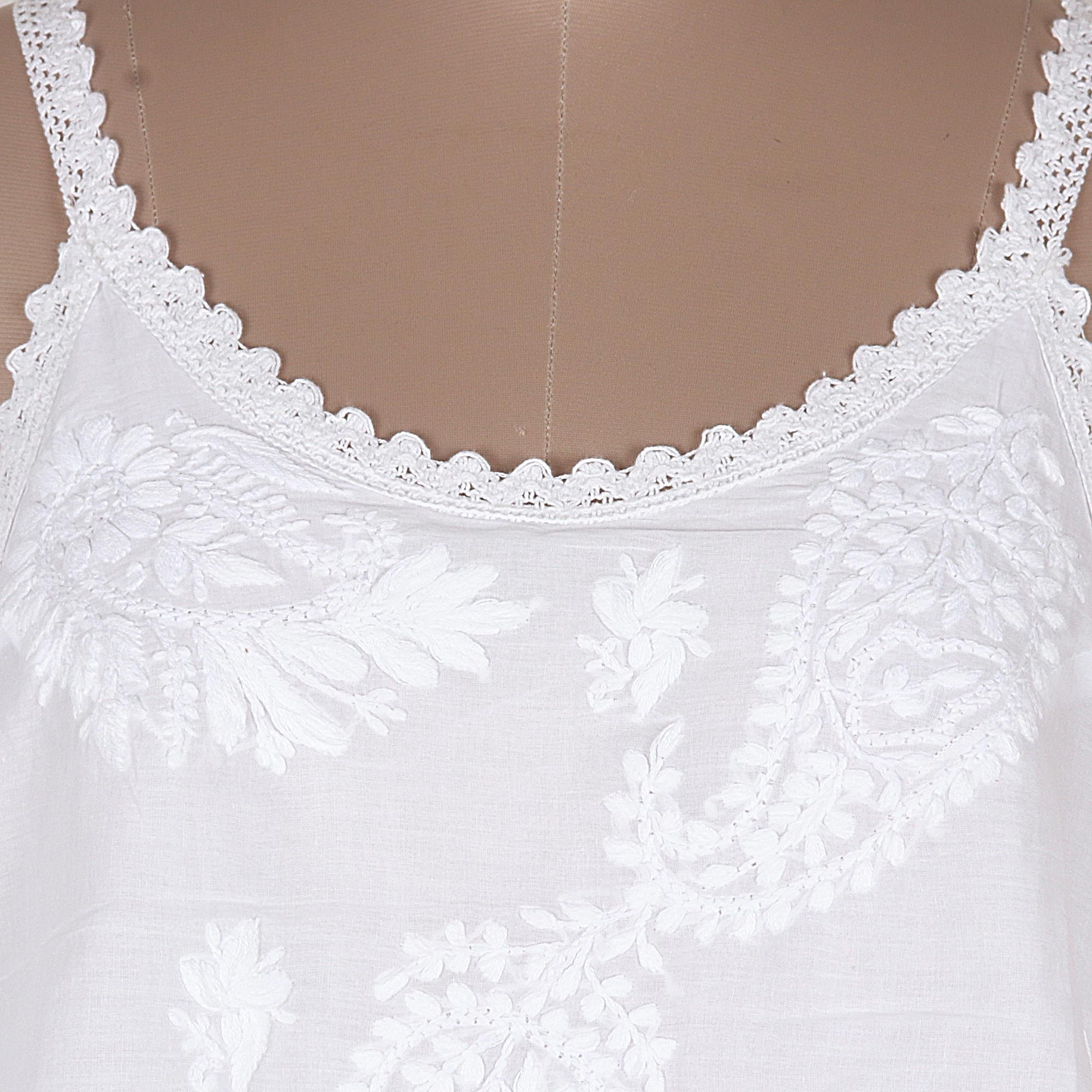 Summer Paisley in White White Embroidered Cotton Sundress with Spaghetti Straps