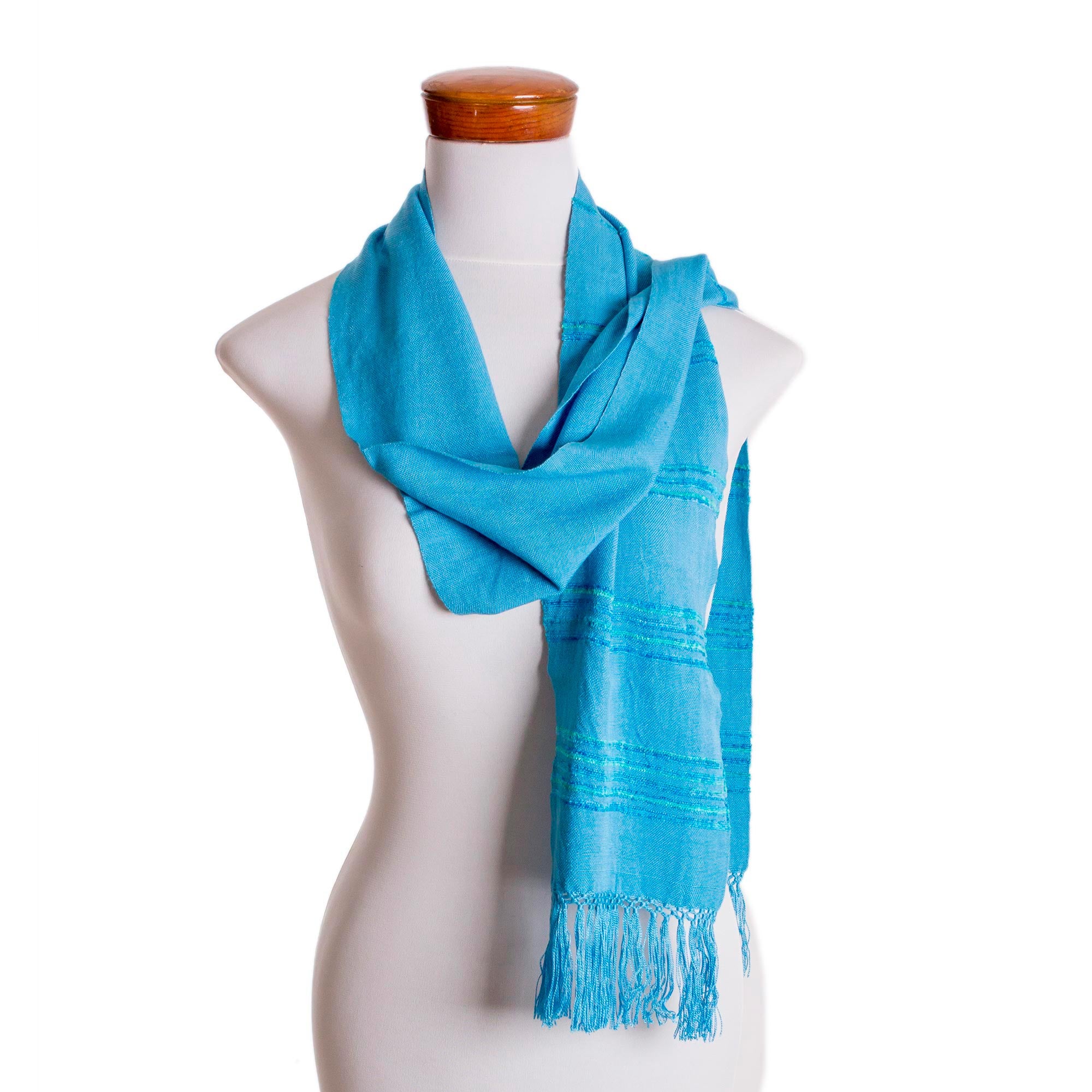 Mystic Maya Sky Handwoven Blue and Turquoise Rayon Fiber Scarf