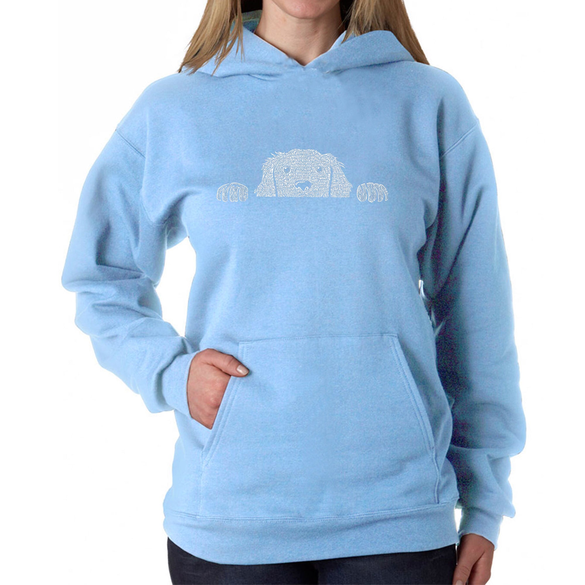 Peeking Dog  - Women's Word Art Hooded Sweatshirt