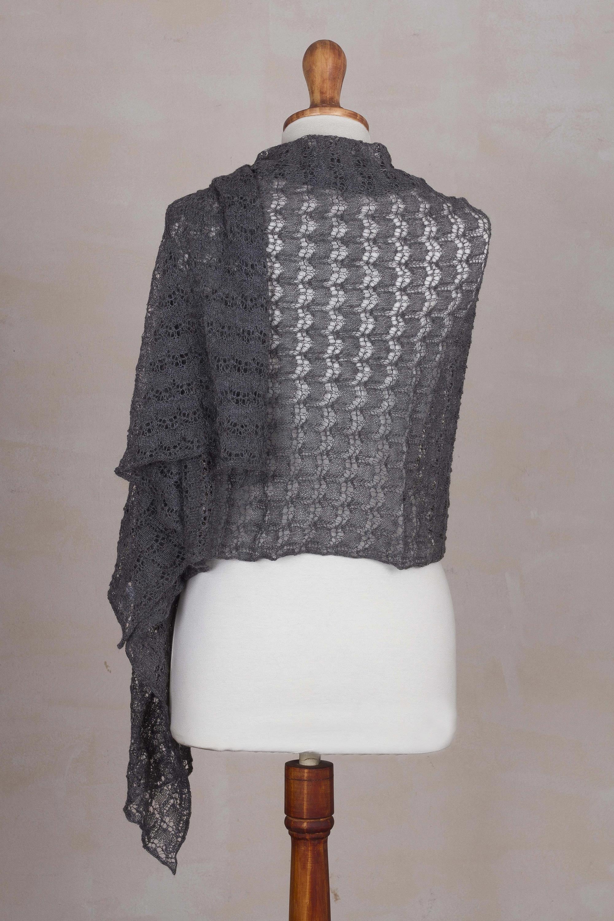 Dreamy Texture in Slate Textured 100% Baby Alpaca Shawl in Slate from Peru