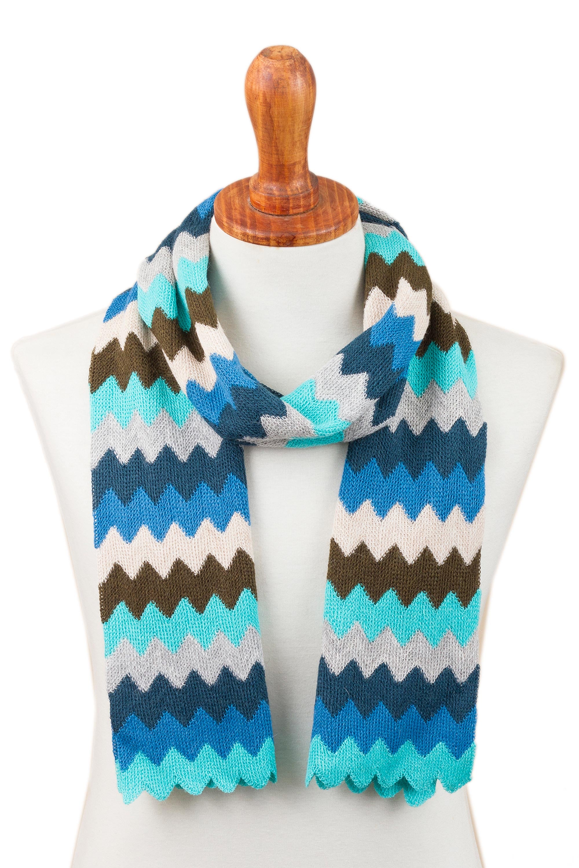 Oceanic Zigzags Oceanic Zigzag Pattern Alpaca Blend Wrap Scarf from Peru