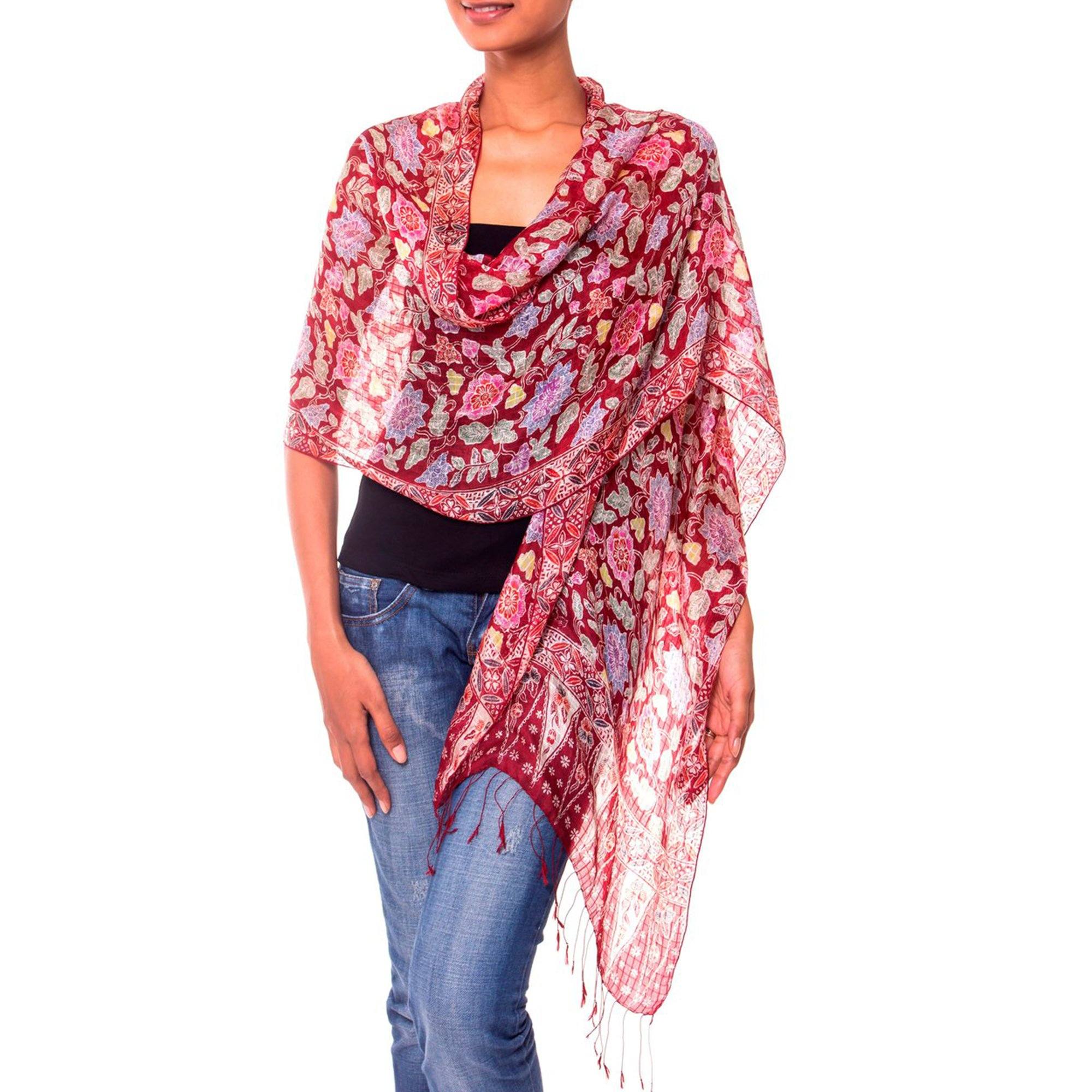 Floral Silk Batik Shawl