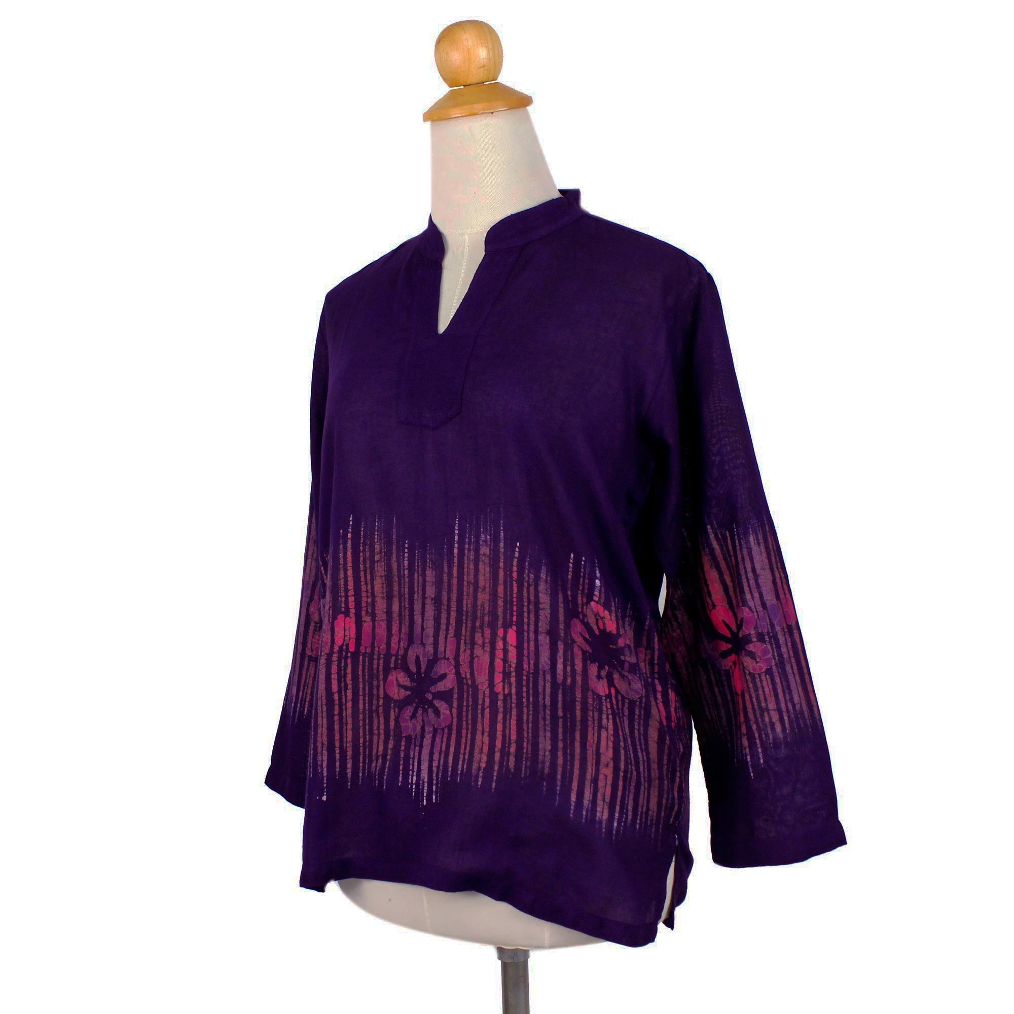 Violet Frangipani Cotton Batik Blouse