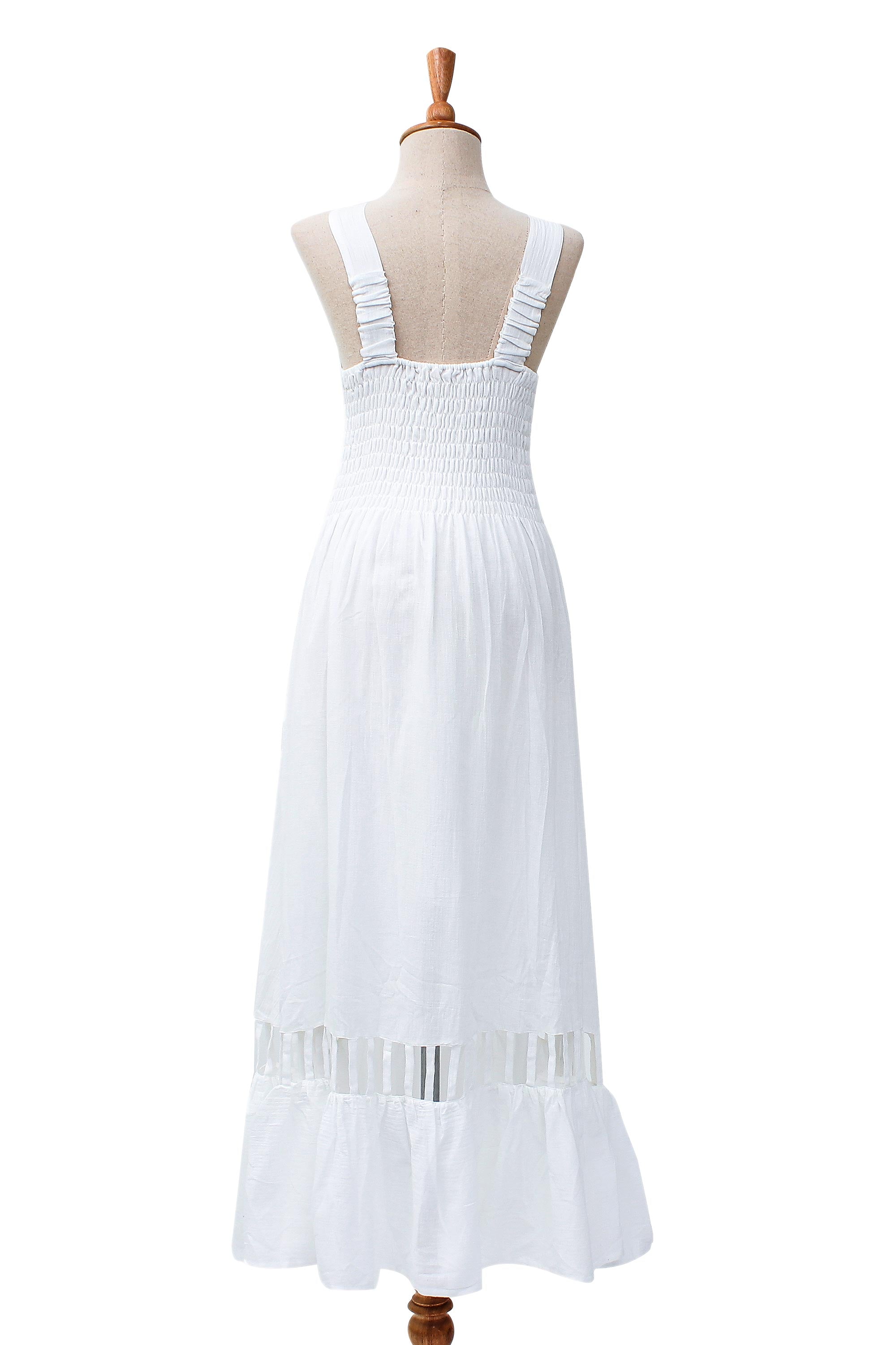 Soiree in White Hand Crafted White Cotton Sundress