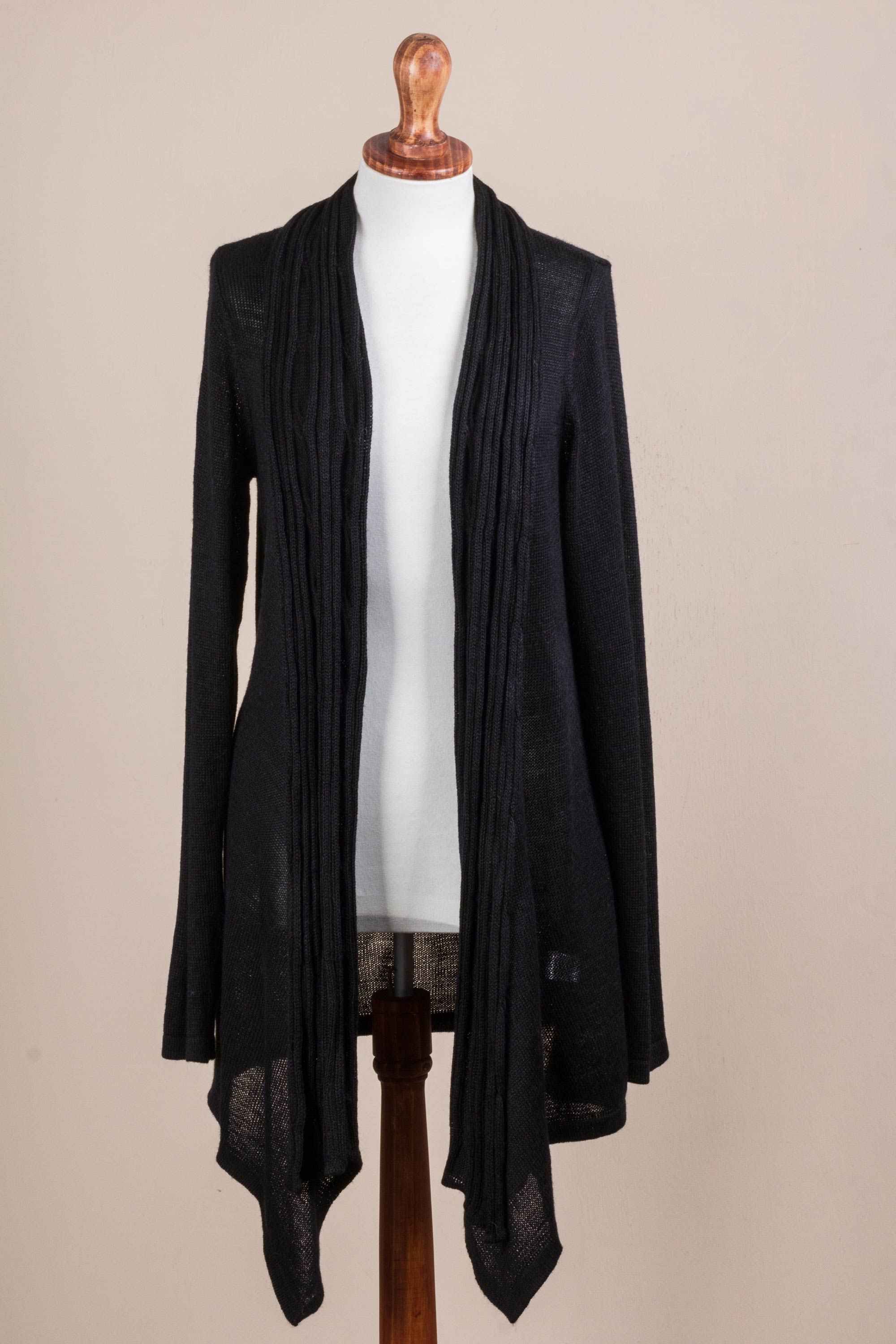 Black Waterfall Dream Long Sleeved Black Cardigan Sweater from Peru