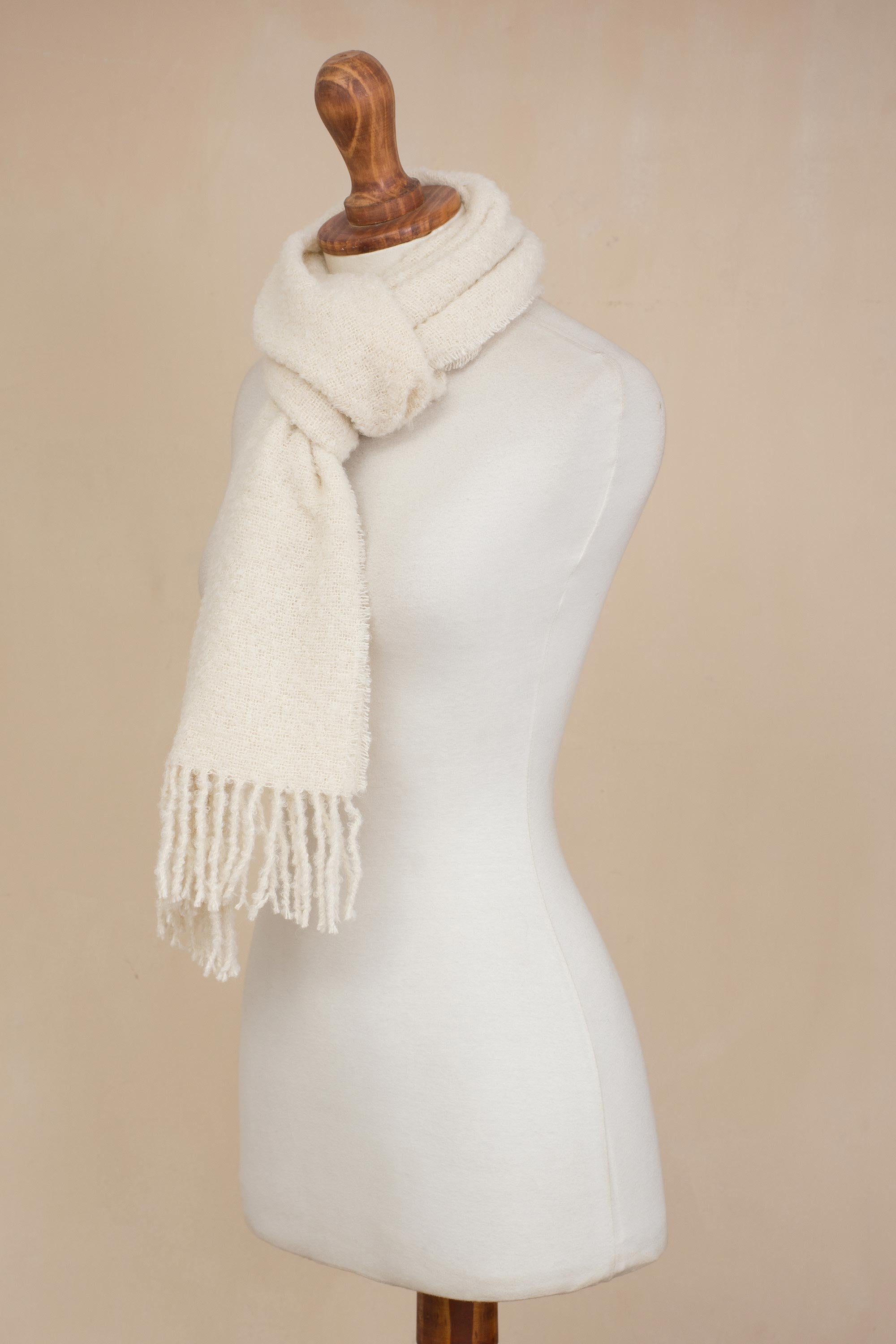 Andean Delight in Bone 100% Alpaca Wrap Scarf in Solid Bone from Peru