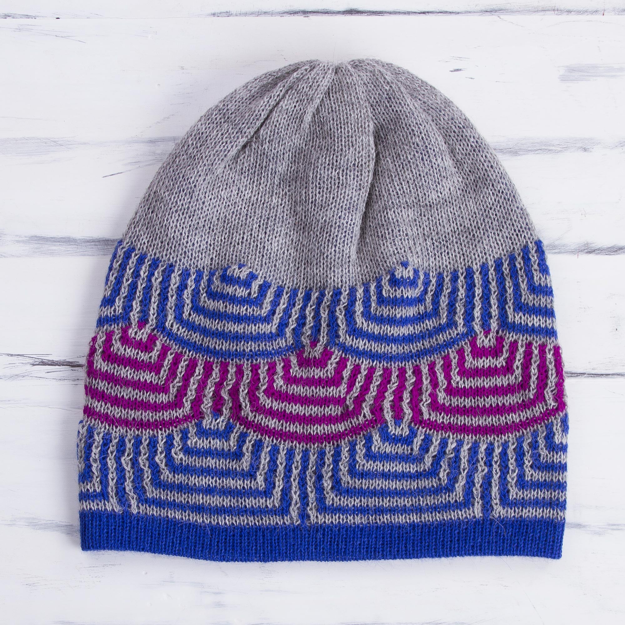 Quechua Style Reversible 100% Alpaca Hat in Royal Blue from Peru