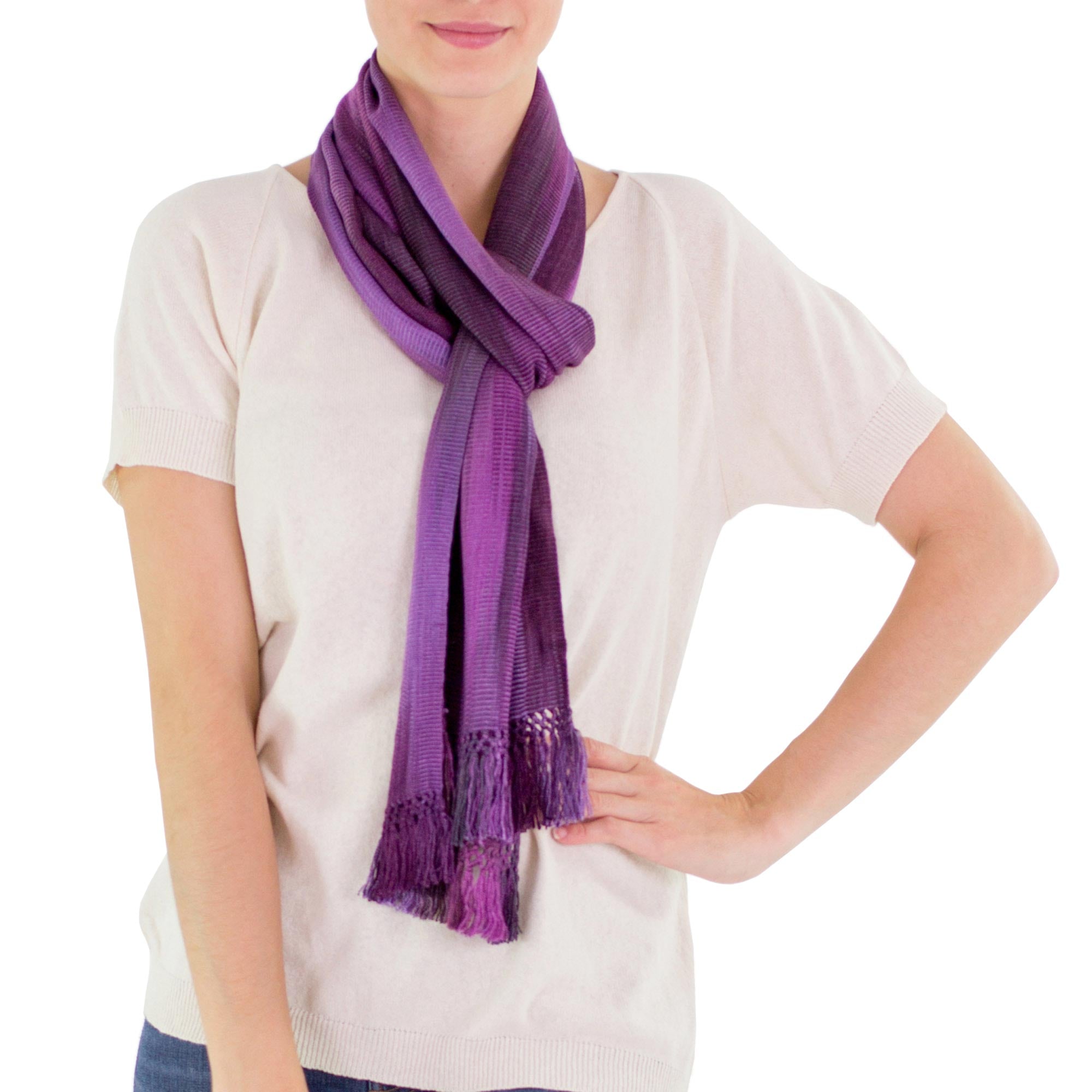 Iridescent Lavender Hand Made Guatemalan Rayon Scarf in Purple Tones