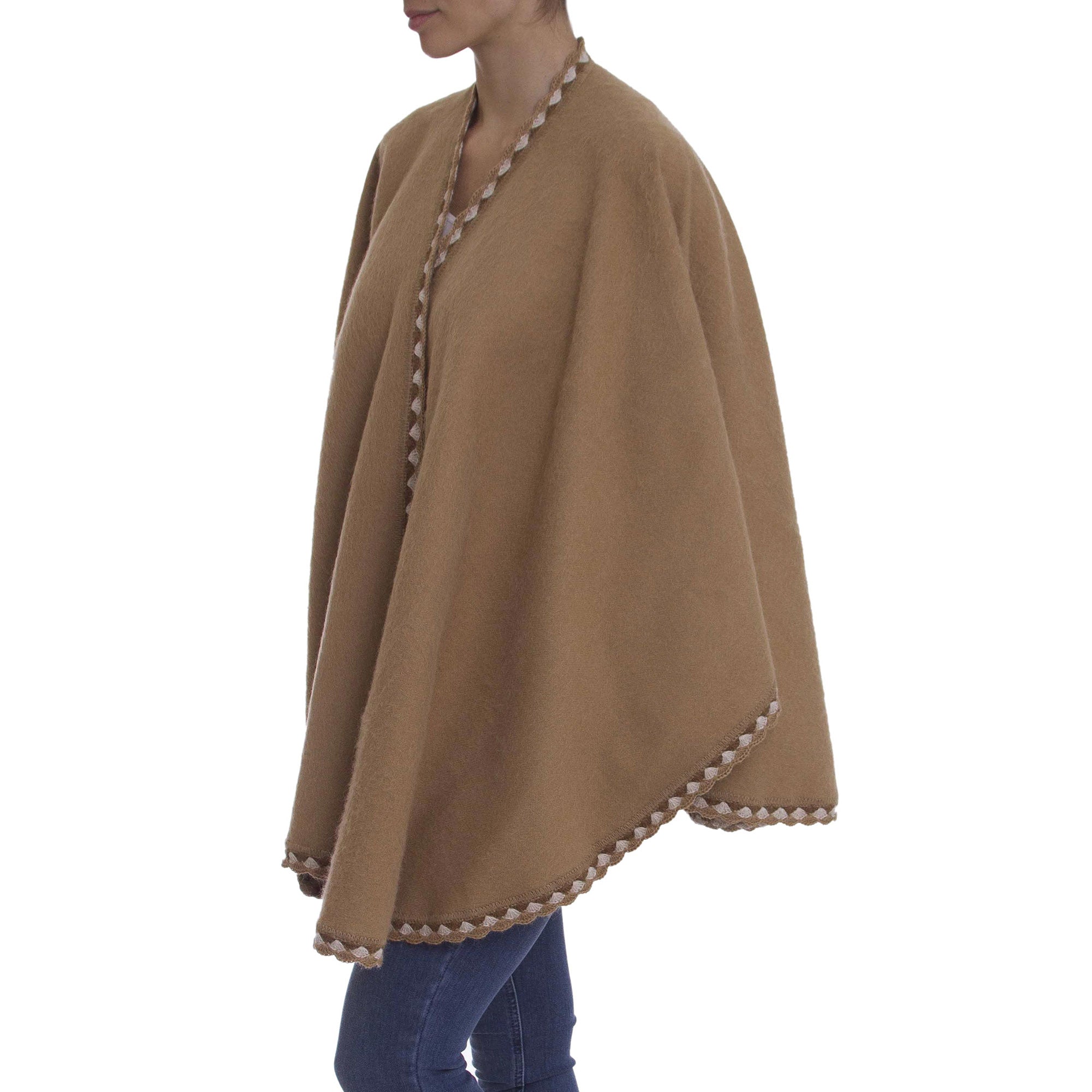 Cozy Holiday In Tan Alpaca Blend Ruana