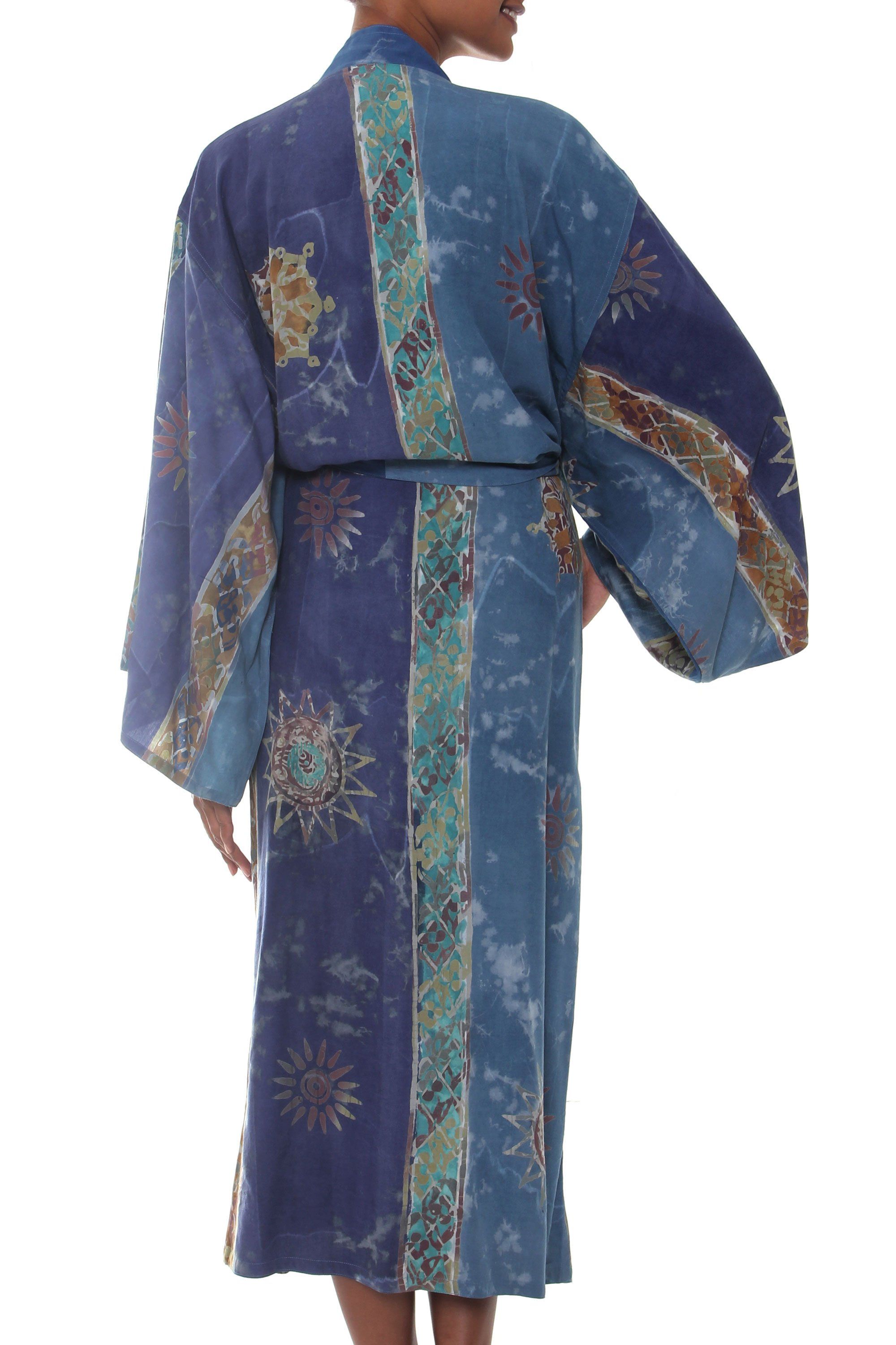 Handpainted Blue Batik Long Robe