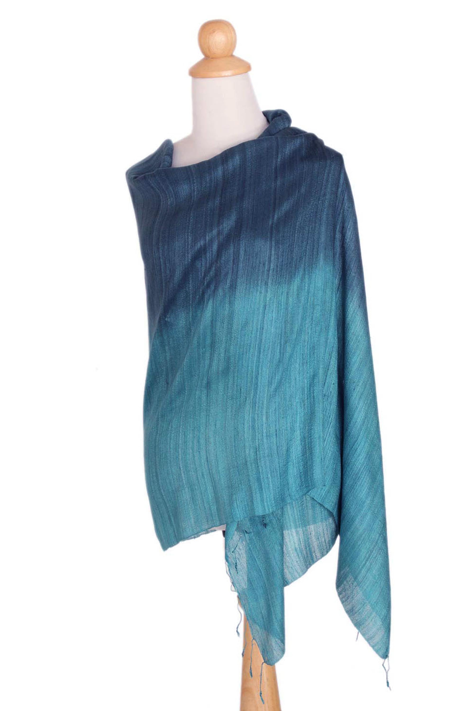 Bold Teal Silk Shawl