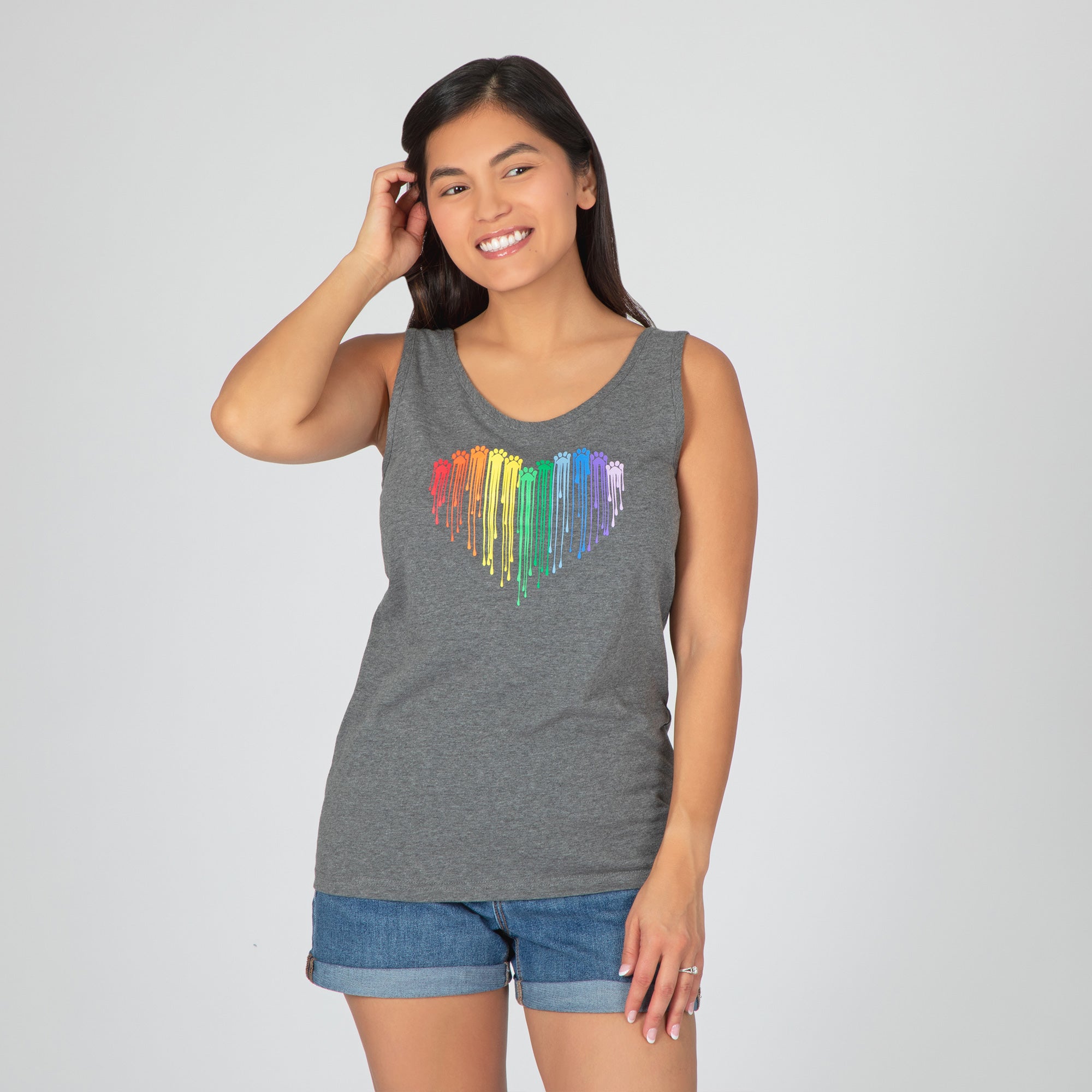 Rainbow Paw Print Heart Tank Top