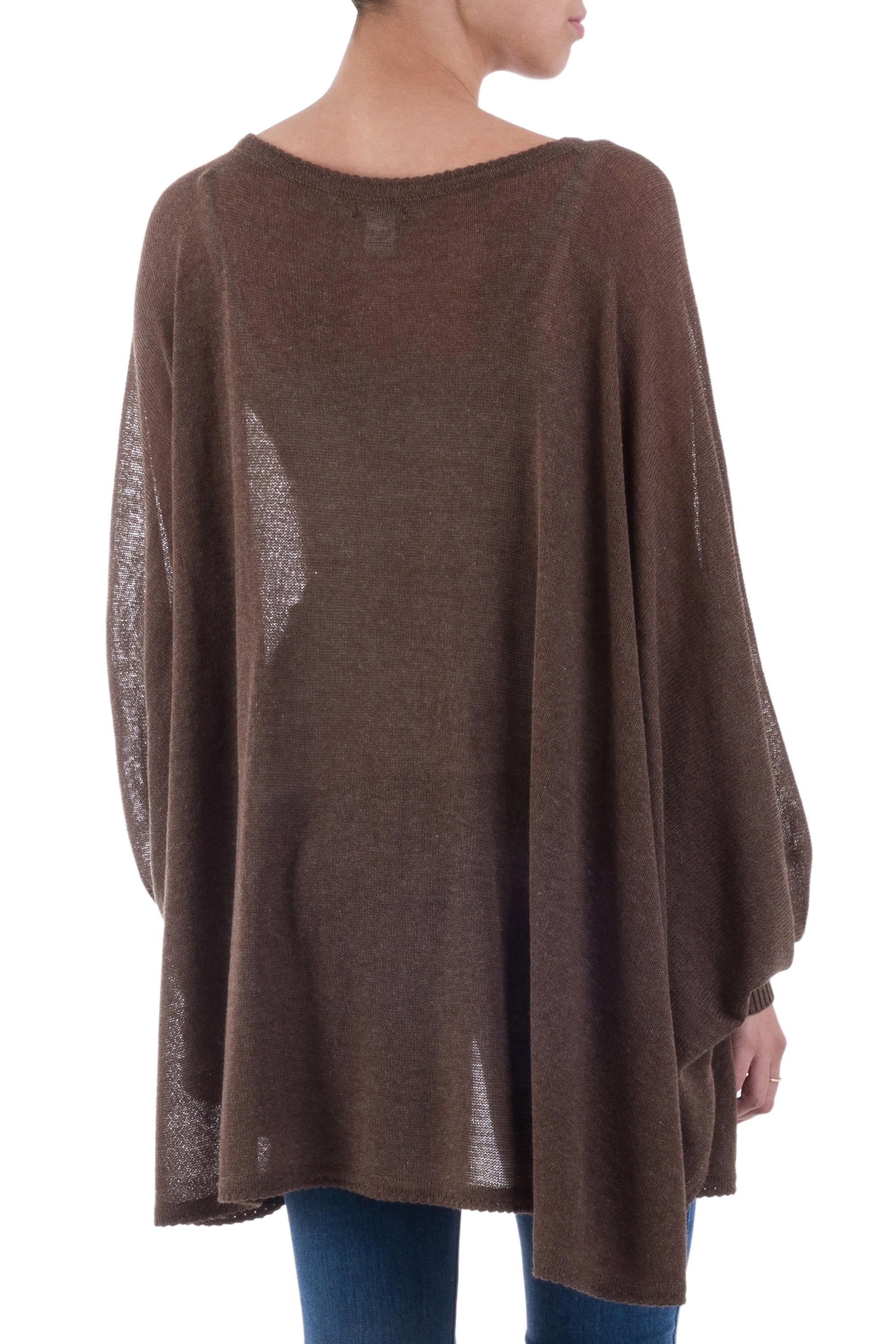 Desert Breeze Soft Knit Bohemian Style Brown Drape Sweater from Peru