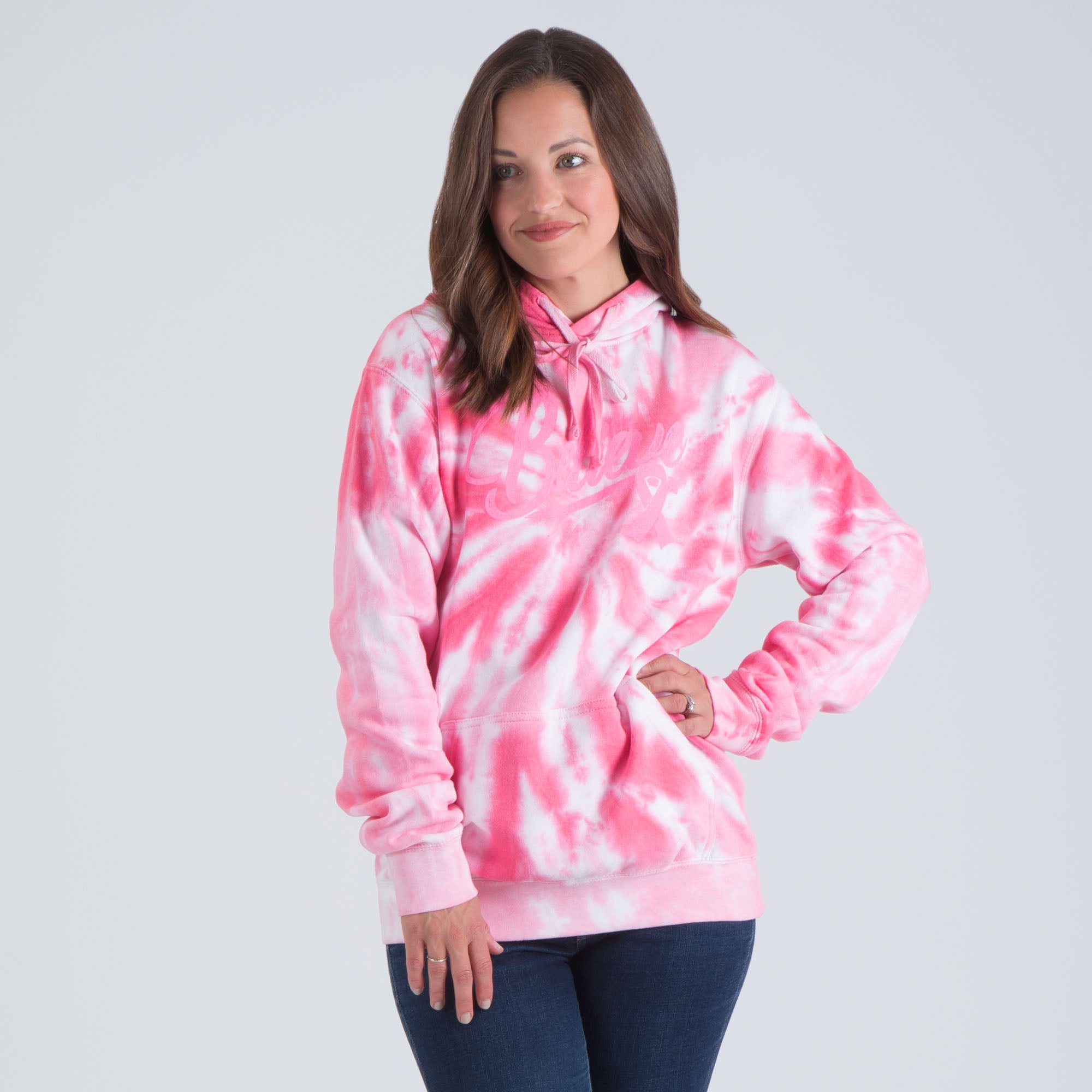 Pink Ribbon Tie-Dye Hooded Sweatshirt