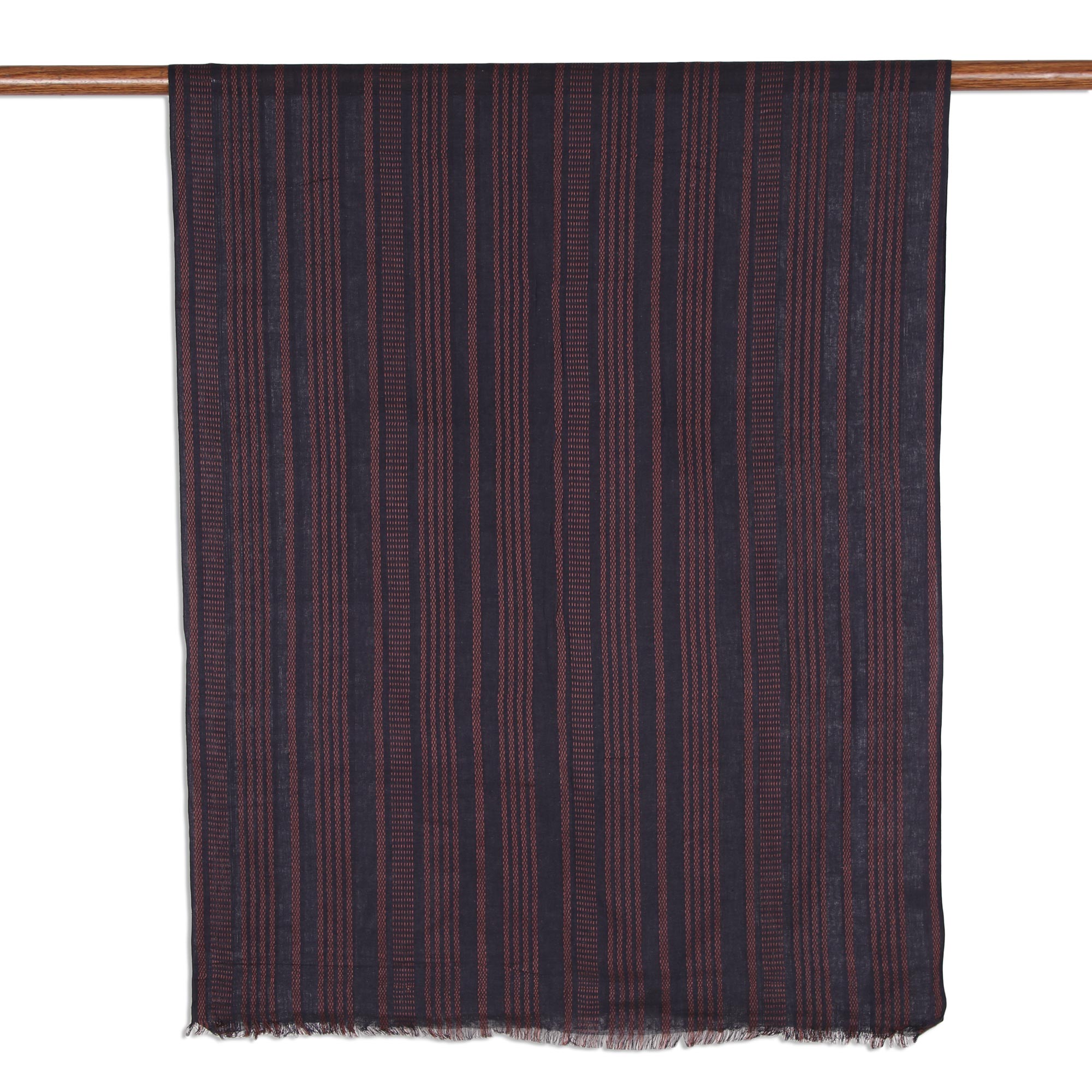 Elegant Combination Navy and Peach Striped Cotton Shawl from India