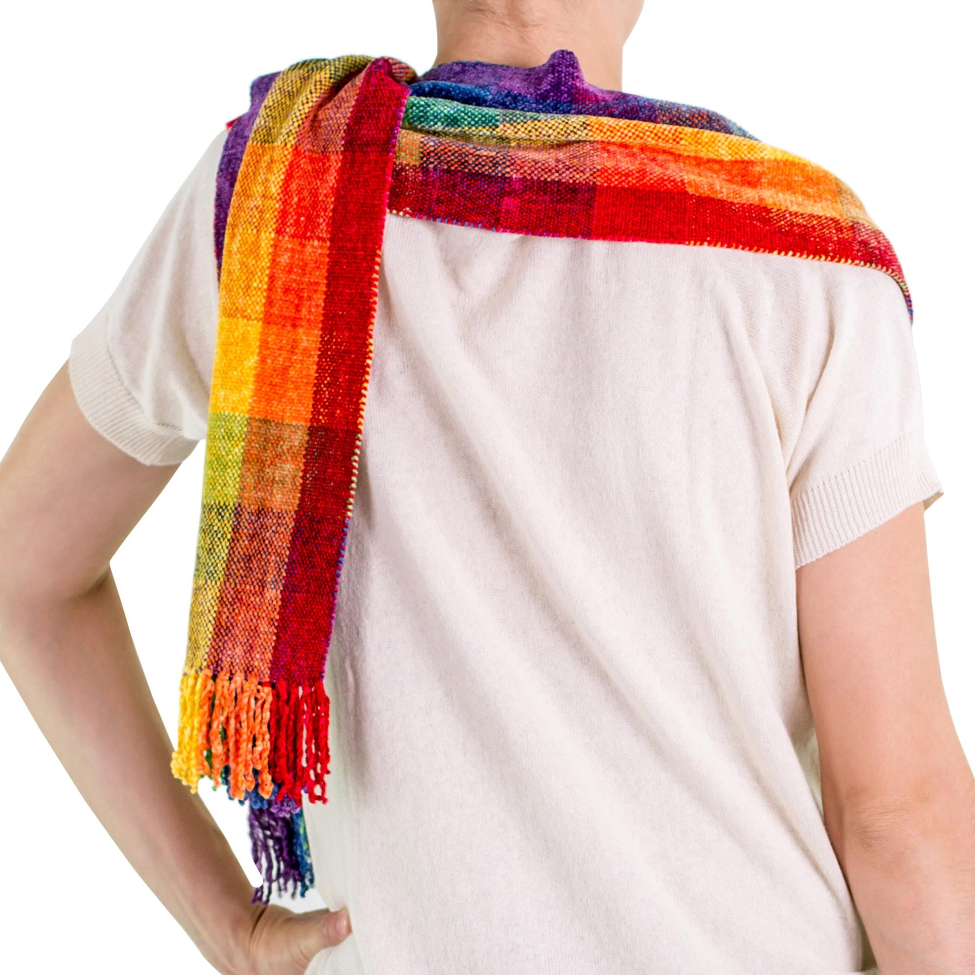 Gift of the Rainbow Guatemalan Rainbow Colored Rayon Chenille Scarf