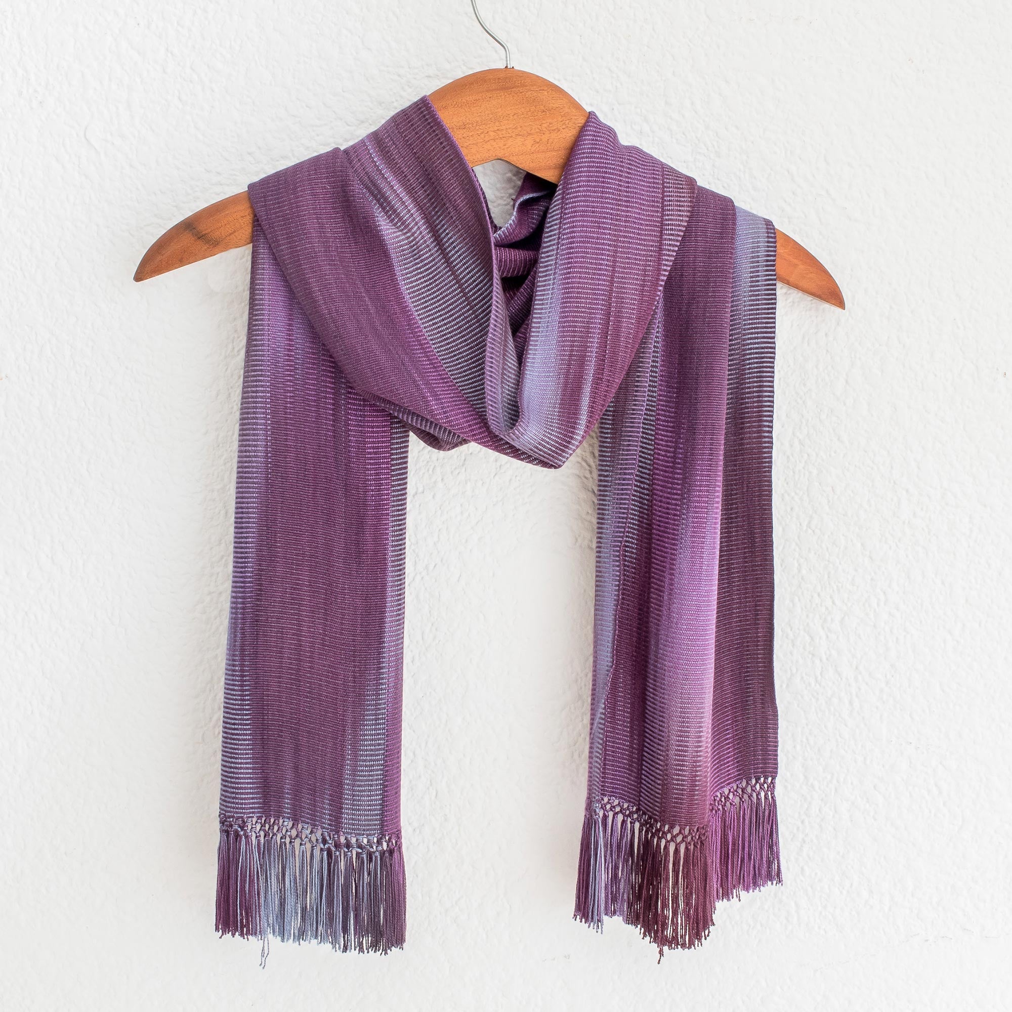 Iridescent Lavender Hand Made Guatemalan Rayon Scarf in Purple Tones