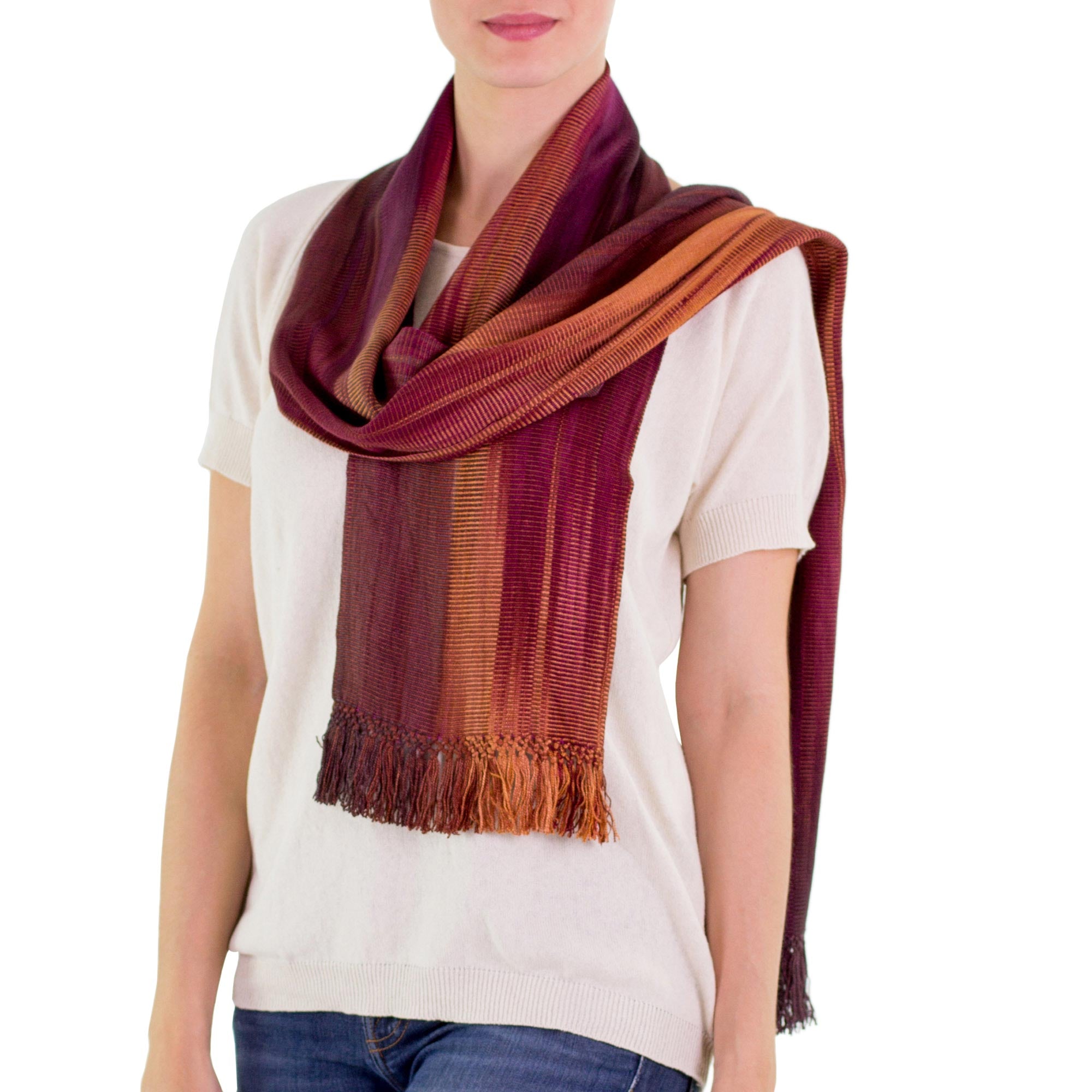 Solola Wine Cocoa Handcrafted Rayon Chenille Scarf