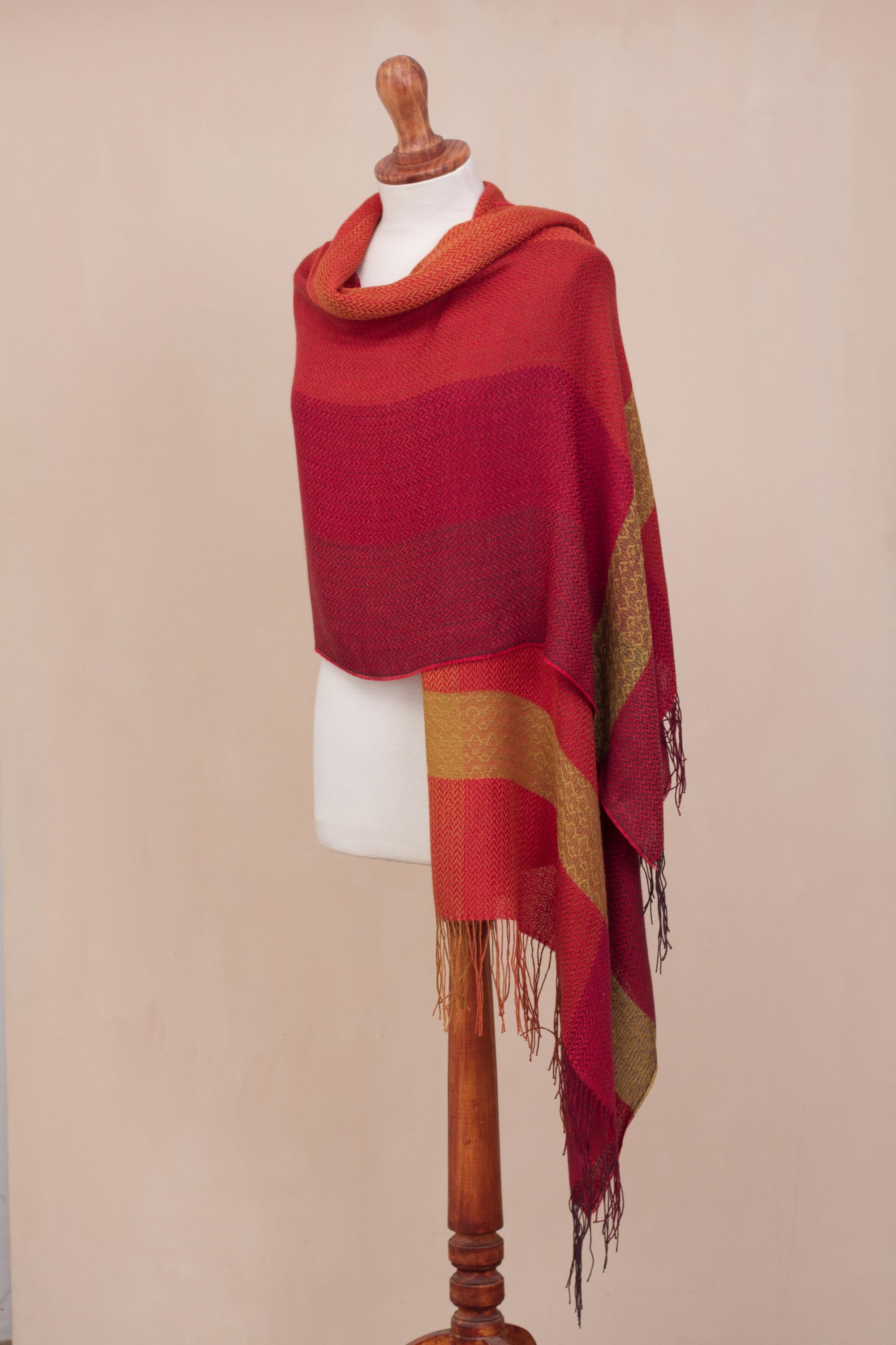 Sunset Celebration Hand Woven Striped Alpaca Blend Shawl from Peru